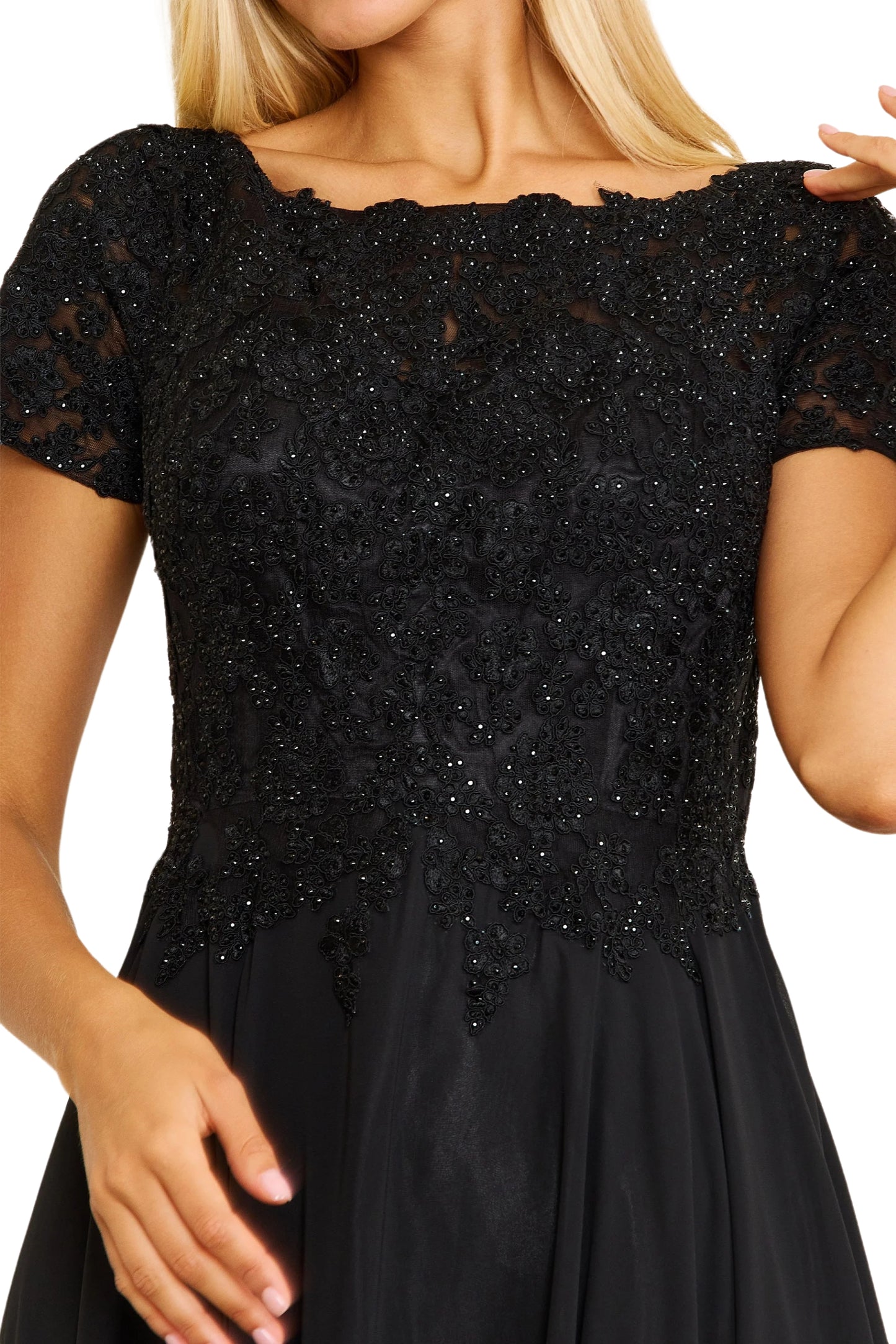 Dylan and Davids Short-Length Sleeve Mother Of The Bride Evening Dress - BLACK - DETAILED VIEW