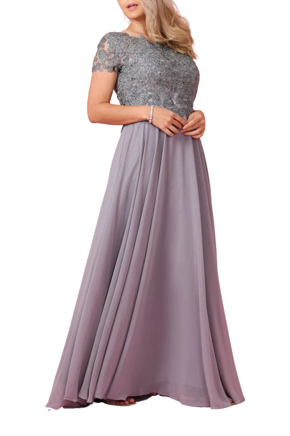 Dylan and Davids Short-Length Sleeve Mother Of The Bride Evening Dress - CHARCOAL - FRONT VIEW