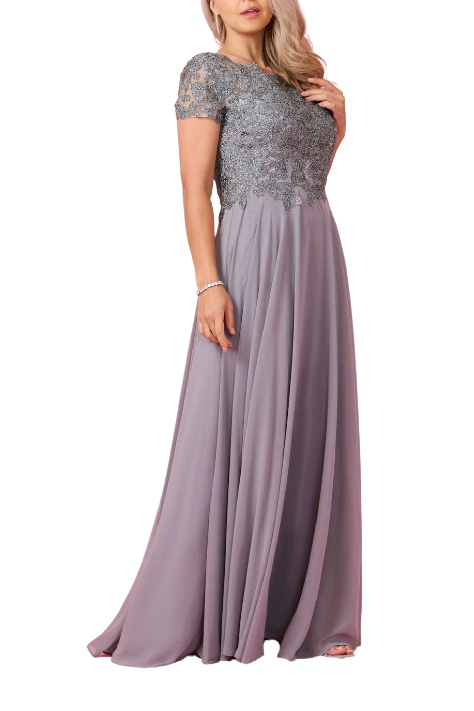 Dylan and Davids Short-Length Sleeve Mother Of The Bride Evening Dress - CHARCOAL -SIDE