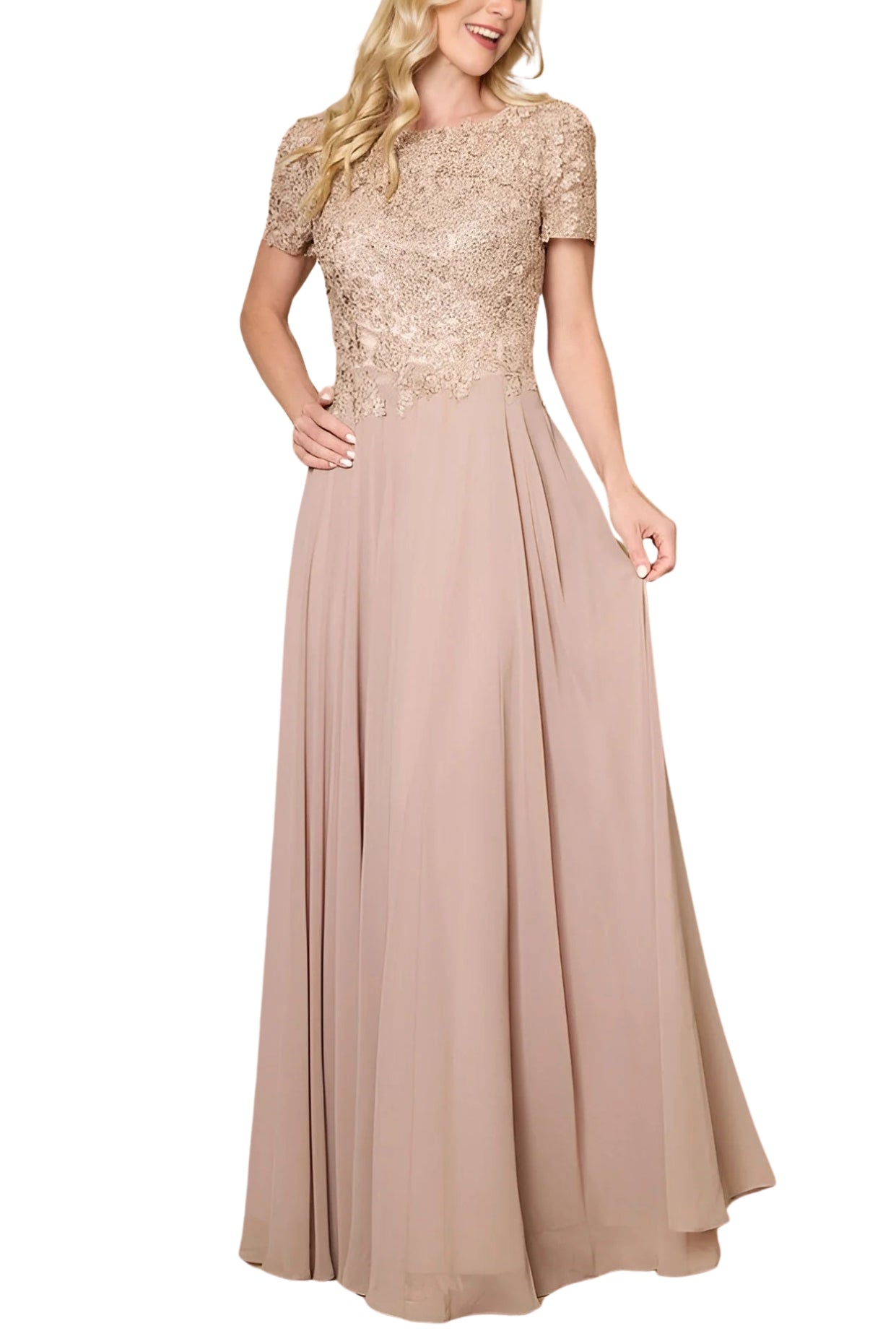 Dylan and Davids Short-Length Sleeve Mother Of The Bride Evening Dress  - MOCHA - FRONT VIEW