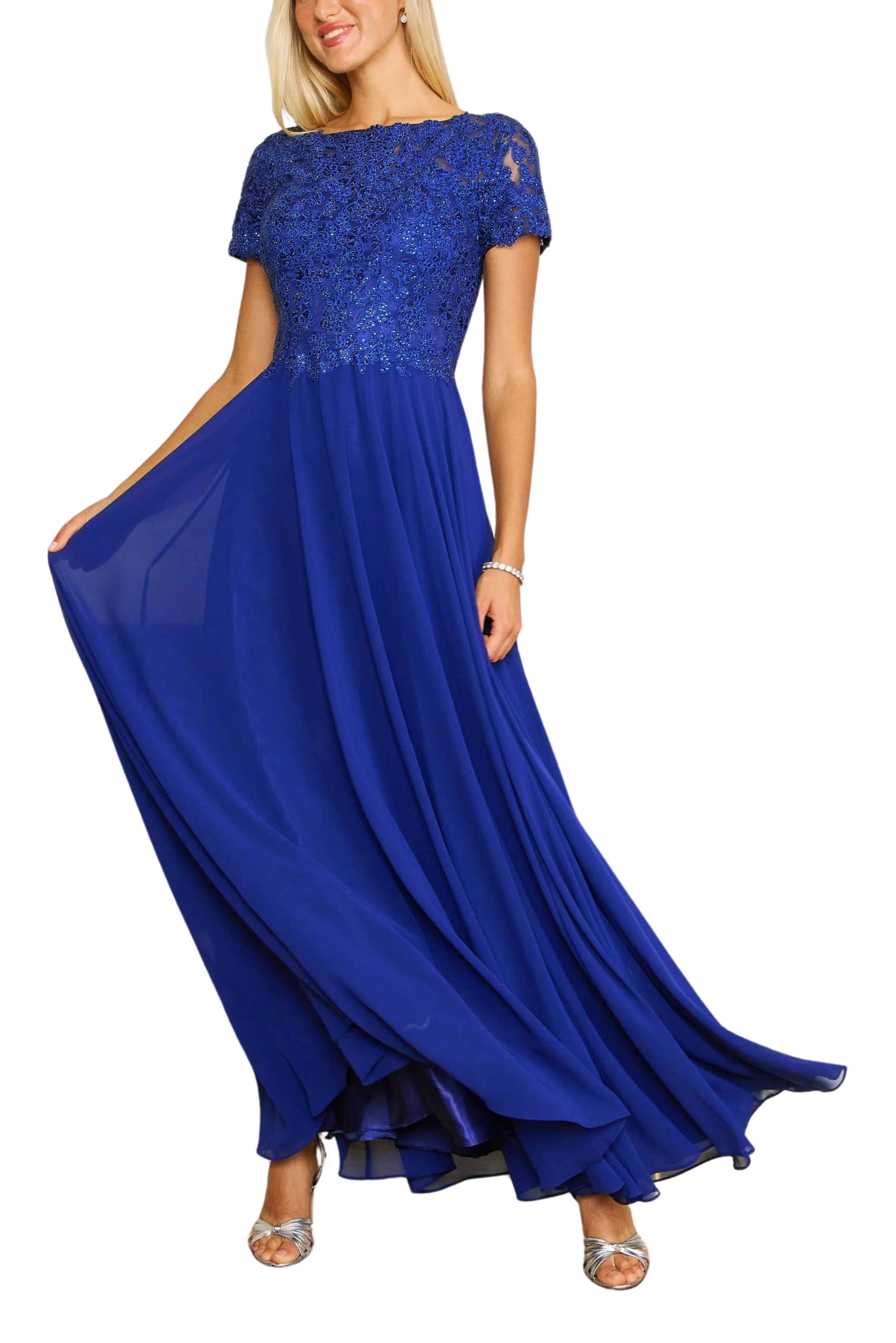 Dylan and Davids Short-Length Sleeve Mother Of The Bride Evening Dress - ROYAL - FRONT FULL VIEW