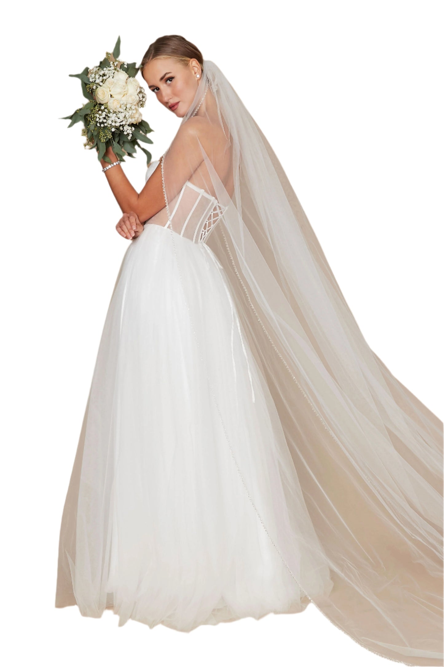 Dylan and Davids Corset-Style Prom Party Formal Ball Gown Dress - OFF WHITE - Side