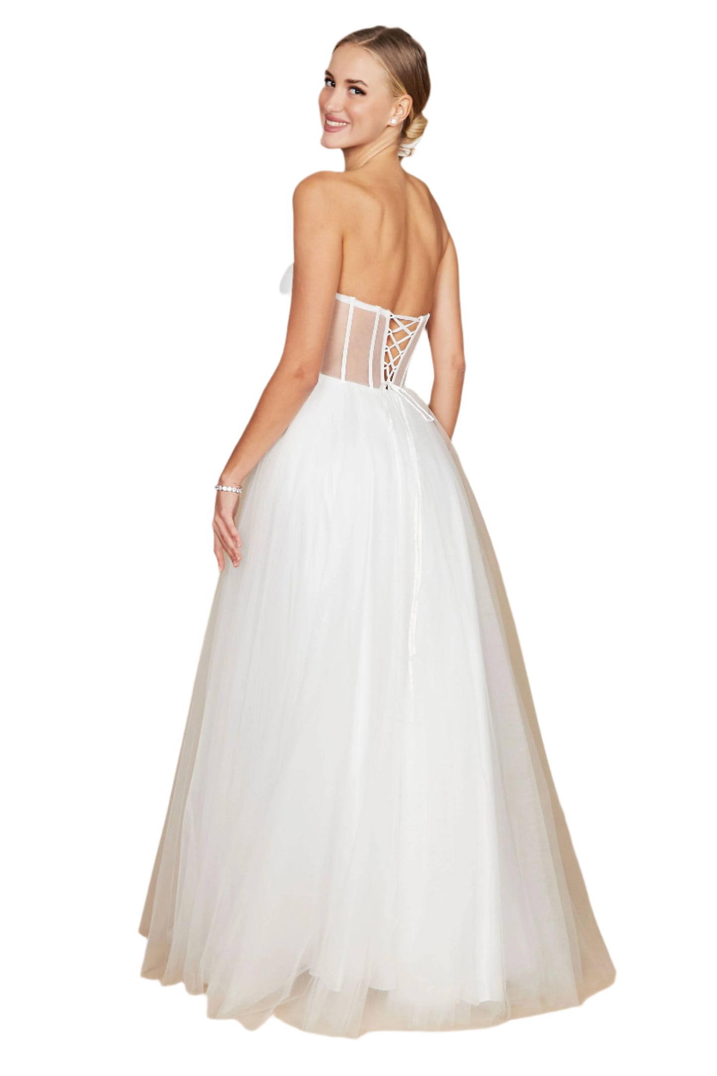 Dylan and Davids Corset-Style Prom Party Formal Ball Gown Dress - OFF WHITE - Back