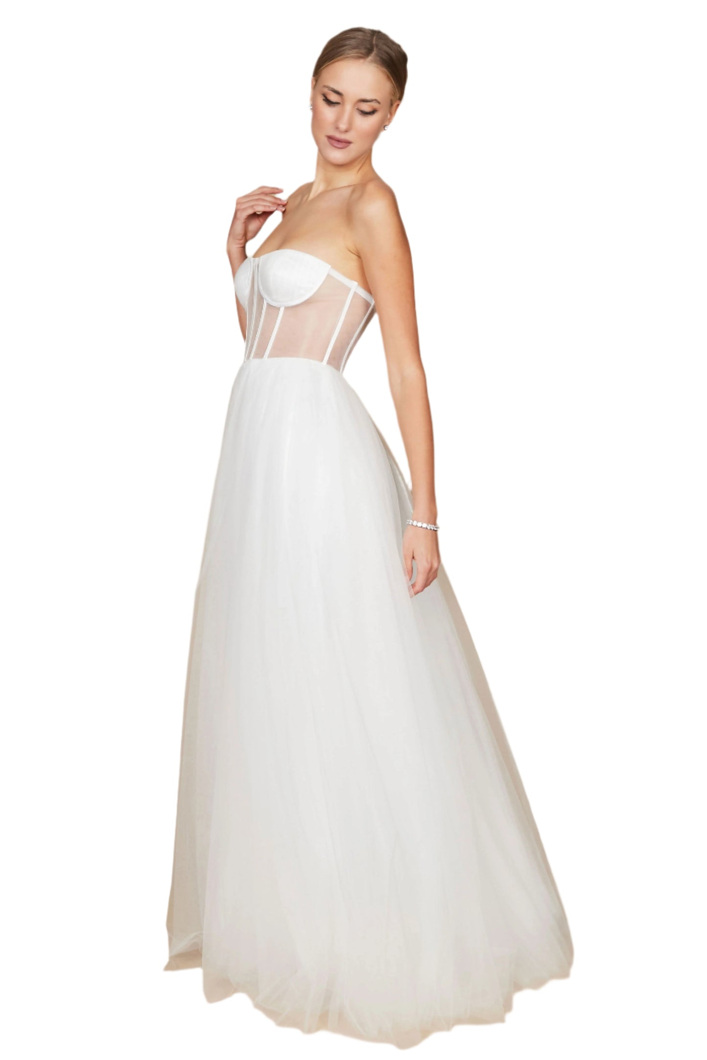 Dylan and Davids Corset-Style Prom Party Formal Ball Gown Dress - OFF WHITE - Side View
