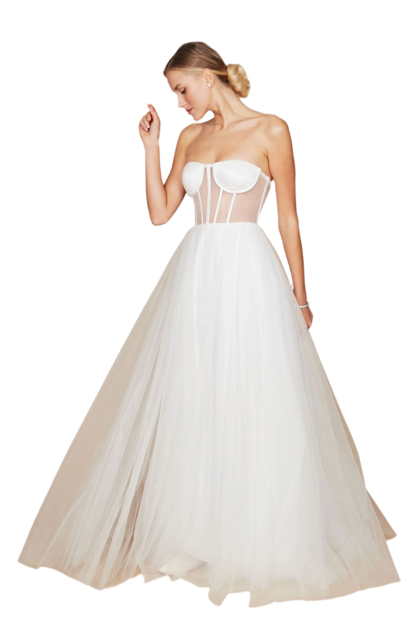 Dylan and Davids Corset-Style Prom Party Formal Ball Gown Dress - OFF WHITE - Front View