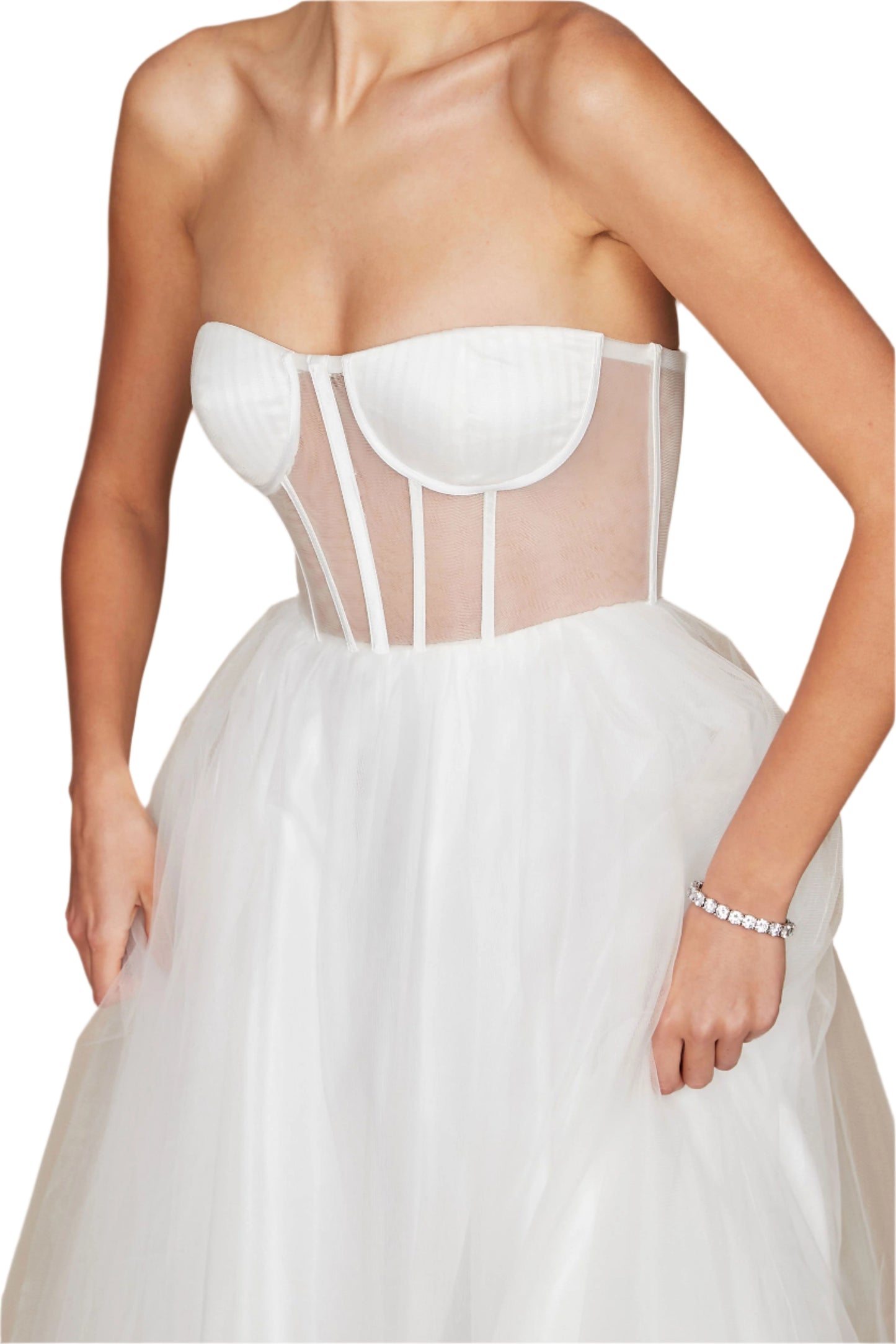Dylan and Davids Corset-Style Prom Party Formal Ball Gown Dress - OFF WHITE - Fabric