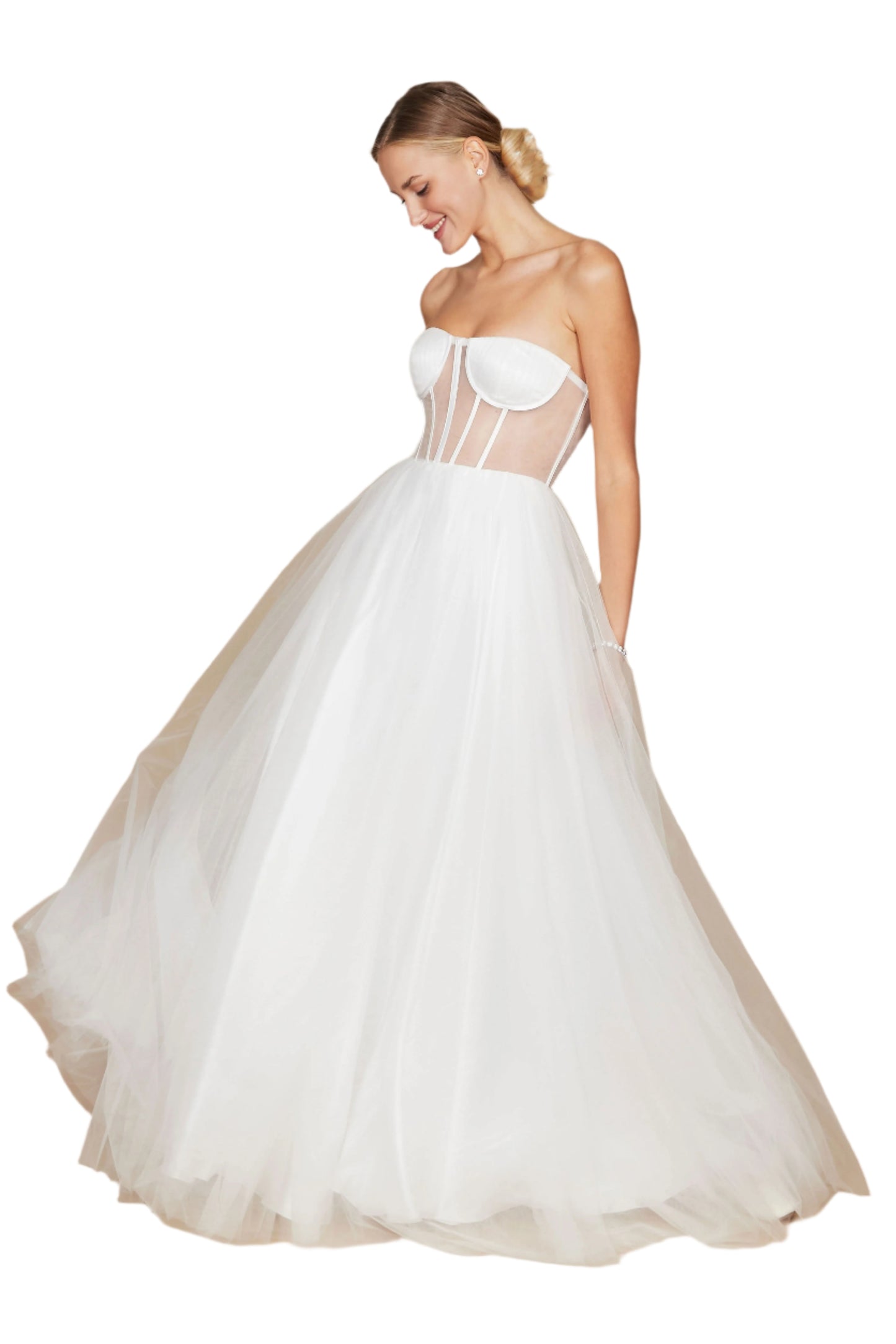 Dylan and Davids Corset-Style Prom Party Formal Ball Gown Dress - OFF WHITE - Front Full View