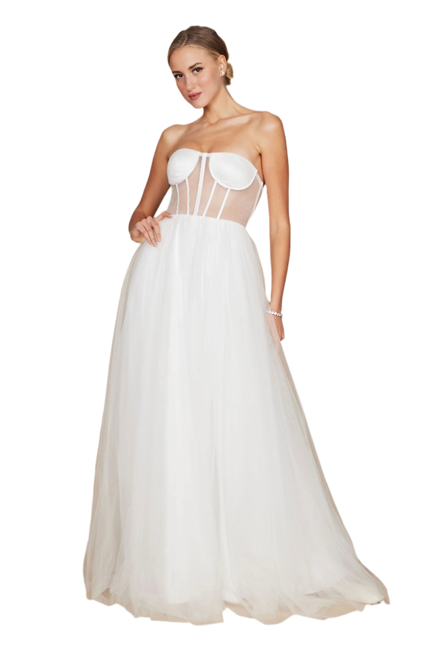 Dylan and Davids Corset-Style Prom Party Formal Ball Gown Dress - OFF WHITE - Front