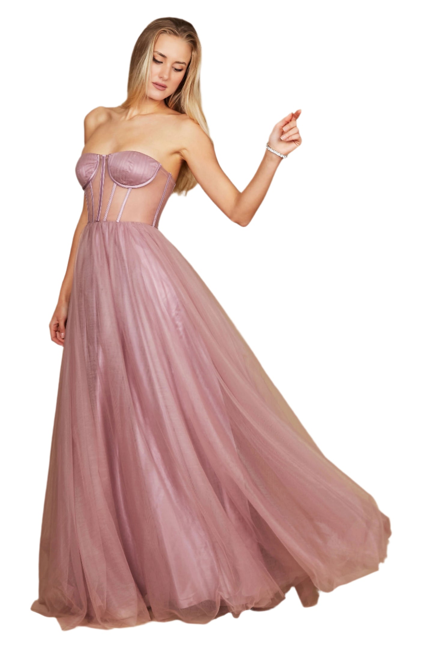 Dylan and Davids Corset-Style Prom Party Formal Ball Gown Dress - MAUVE - Side