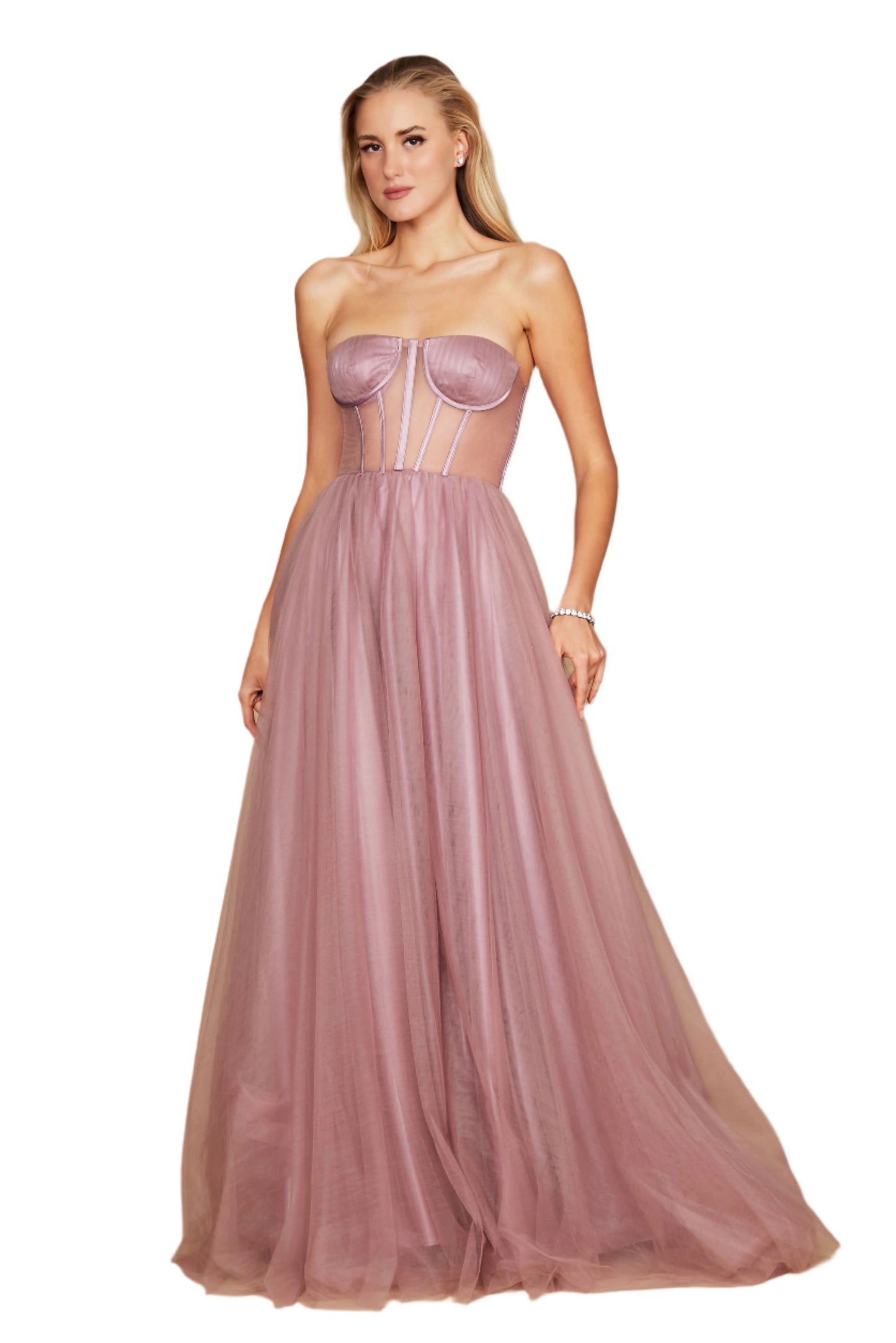 Dylan and Davids Corset-Style Prom Party Formal Ball Gown Dress - MAUVE - Front