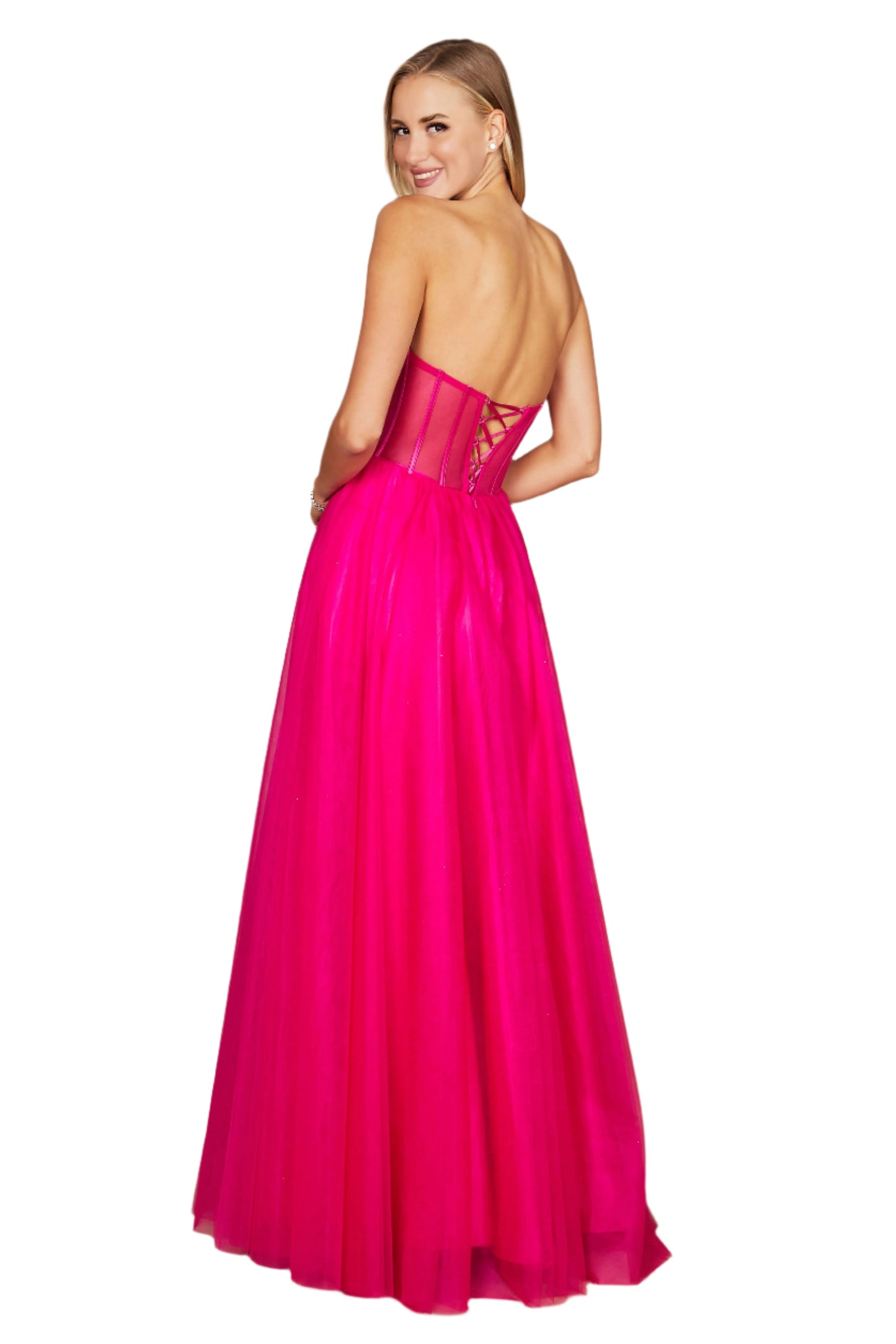 Dylan and Davids Corset-Style Prom Party Formal Ball Gown Dress - FUCHSIA - Back