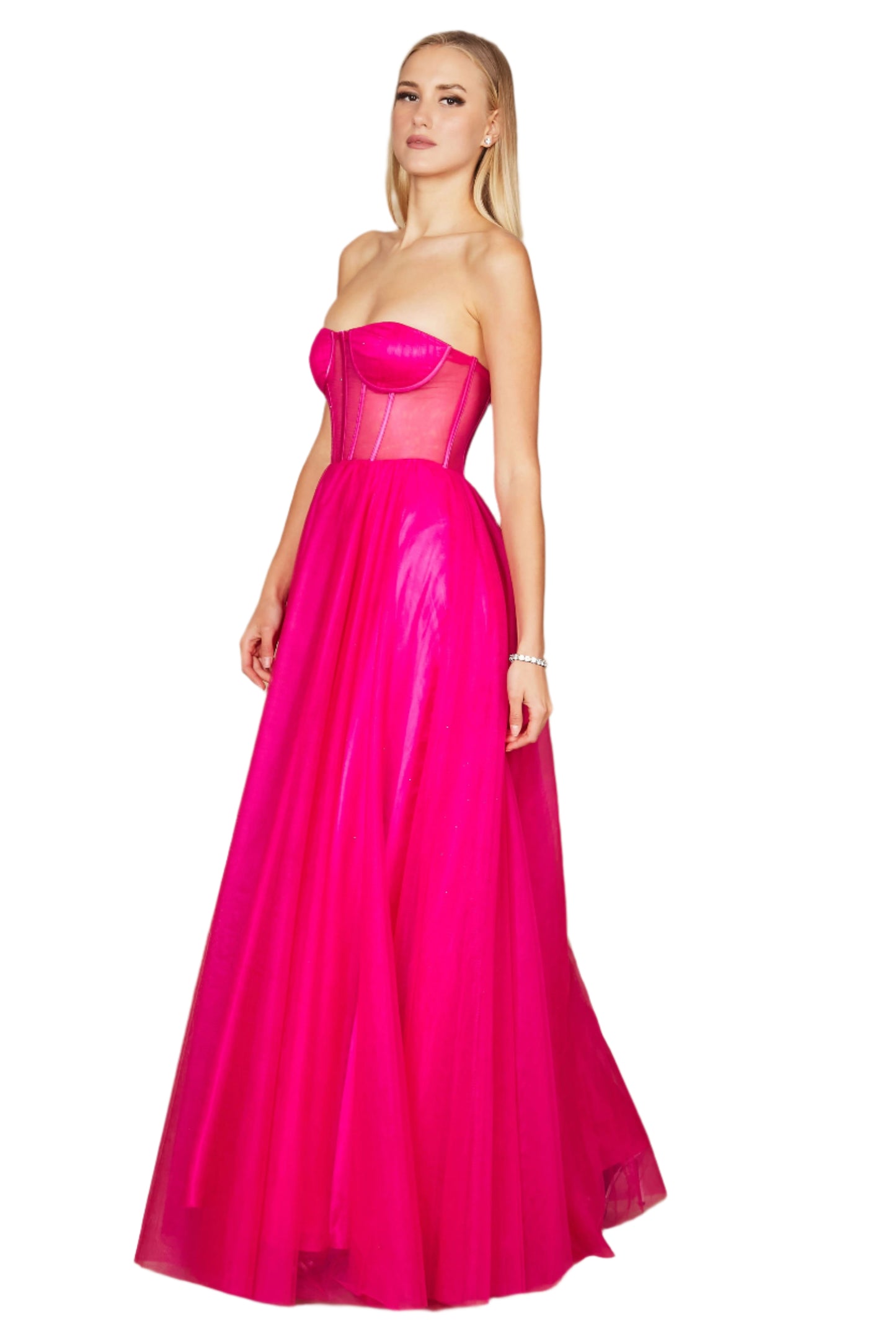 Dylan and Davids Corset-Style Prom Party Formal Ball Gown Dress - FUCHSIA - Side