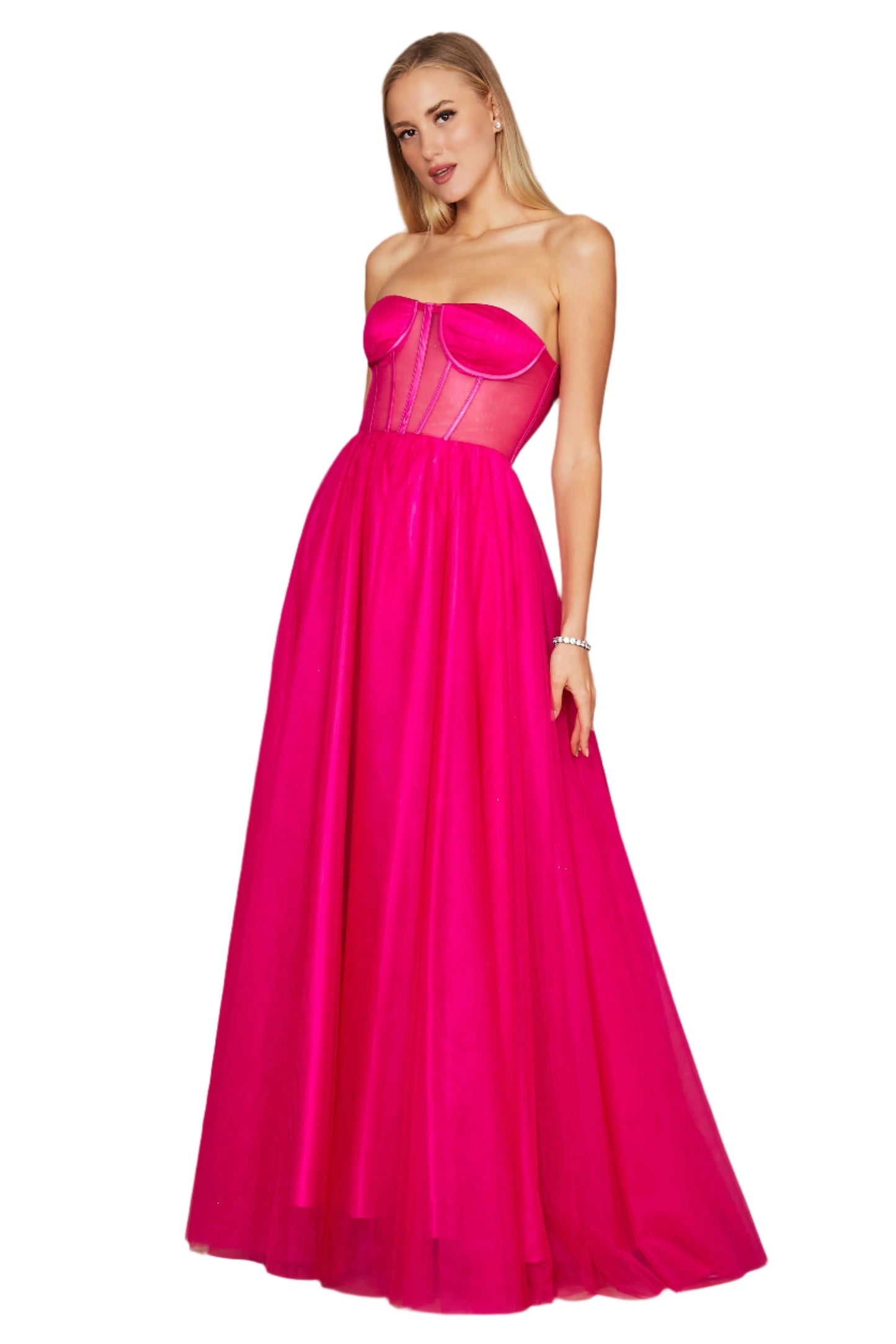 Dylan and Davids Corset-Style Prom Party Formal Ball Gown Dress - FUCHSIA - Front