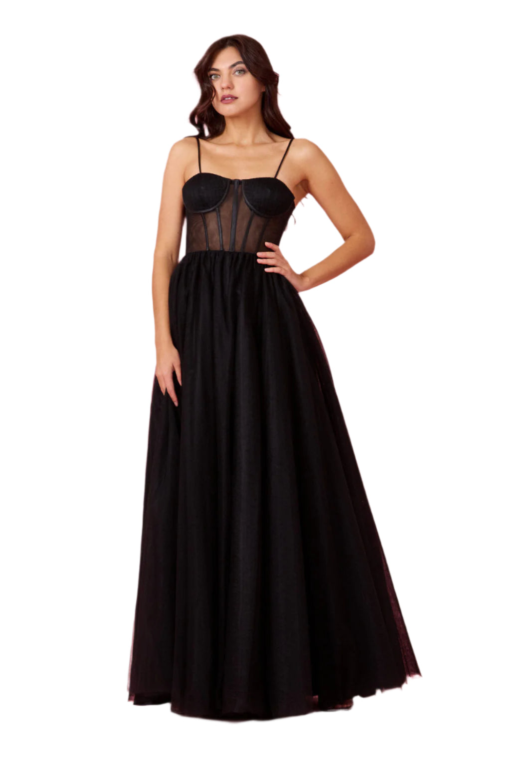 Dylan and Davids Corset-Style Prom Party Formal Ball Gown Dress - BLACK - Front Full View