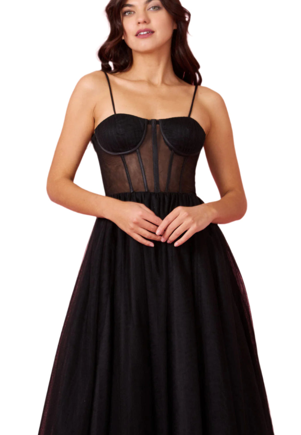 Dylan and Davids Corset-Style Prom Party Formal Ball Gown Dress - BLACK - Fabric