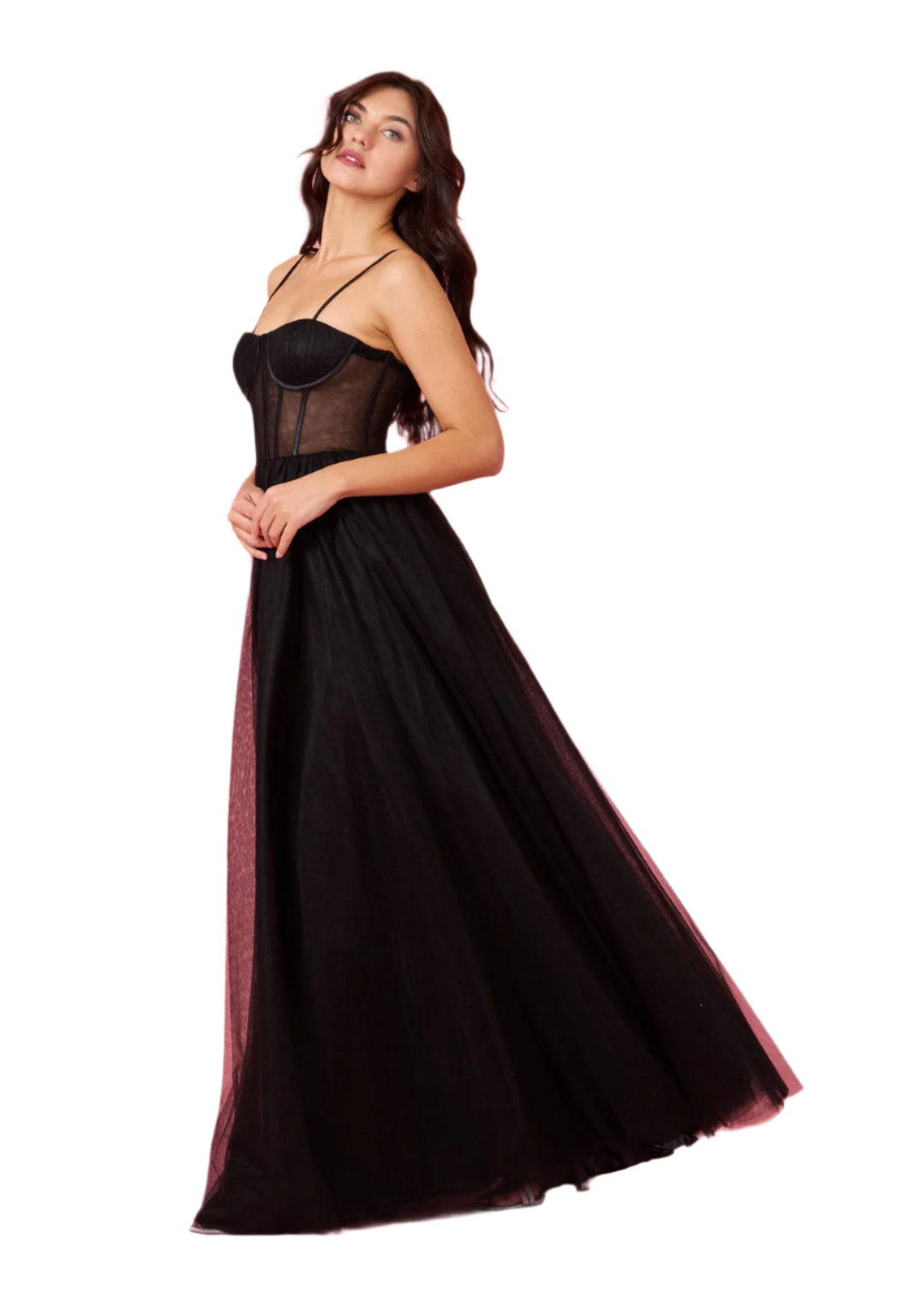 Dylan and Davids Corset-Style Prom Party Formal Ball Gown Dress - BLACK - Front