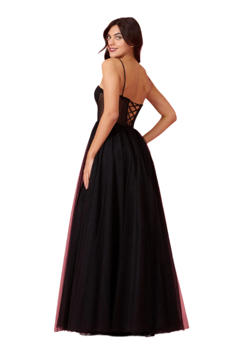 Dylan and Davids Corset-Style Prom Party Formal Ball Gown Dress - BLACK - Back