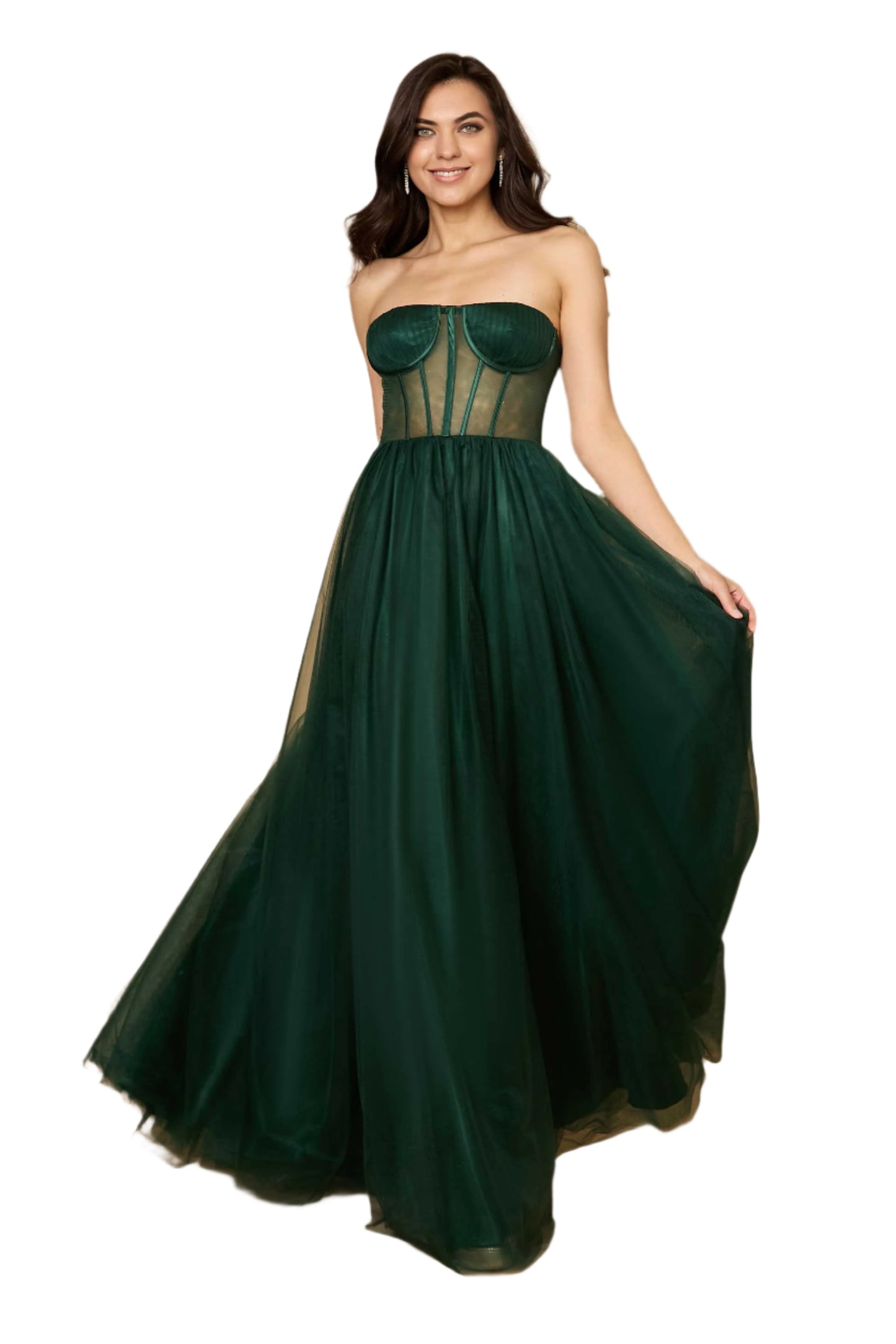 Dylan and Davids Corset-Style Prom Party Formal Ball Gown Dress - HUNTER GREEN - Front