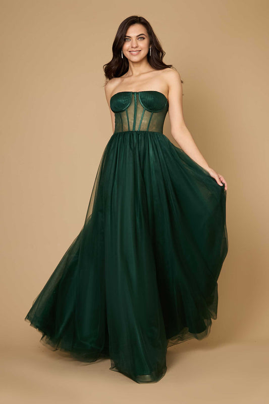 Lace Up Prom Party Dress Formal Ball Gown Hunter Green