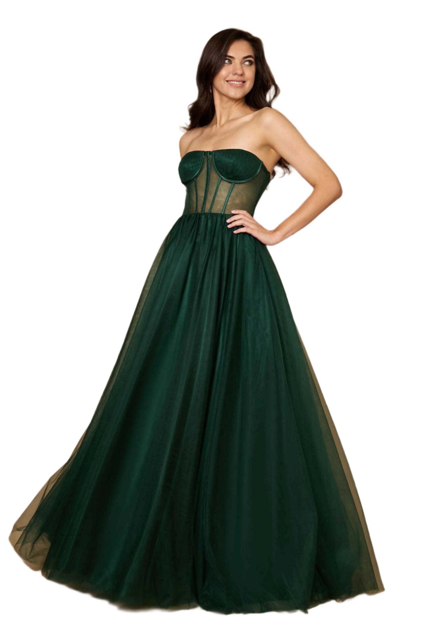 Dylan and Davids Corset-Style Prom Party Formal Ball Gown Dress - HUNTER GREEN - Front View