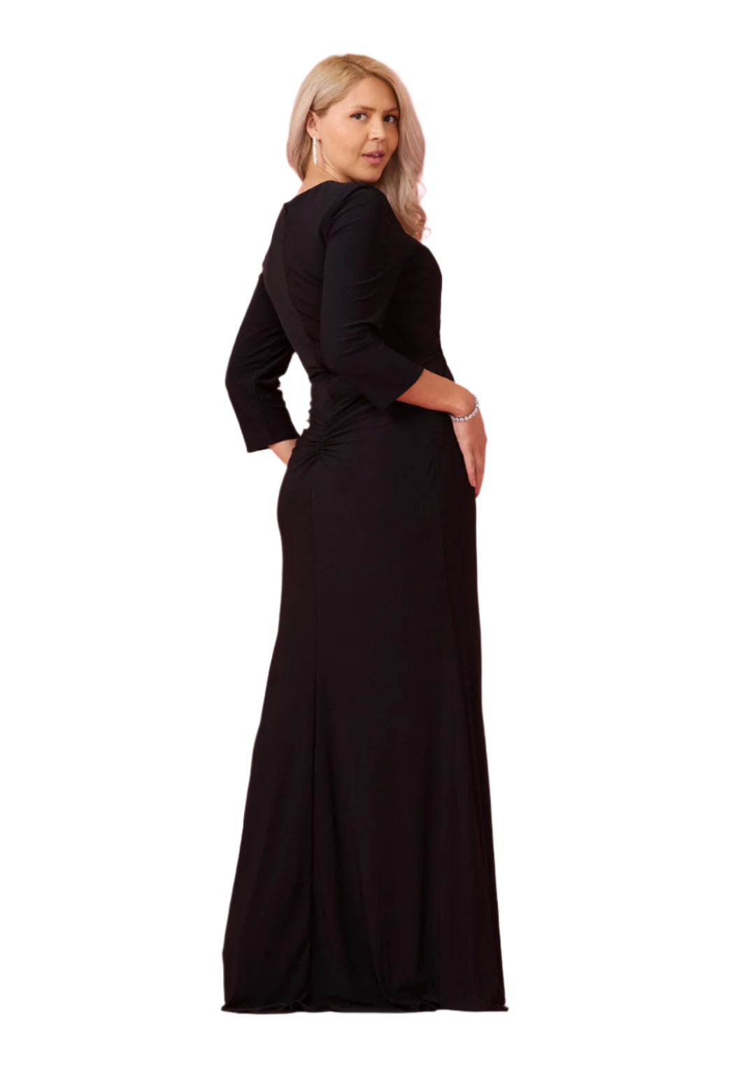 Dylan and Davids Full-Length Formal Gown Stretch Evening 3/4 Sleeve Dress - BLACK - BACK