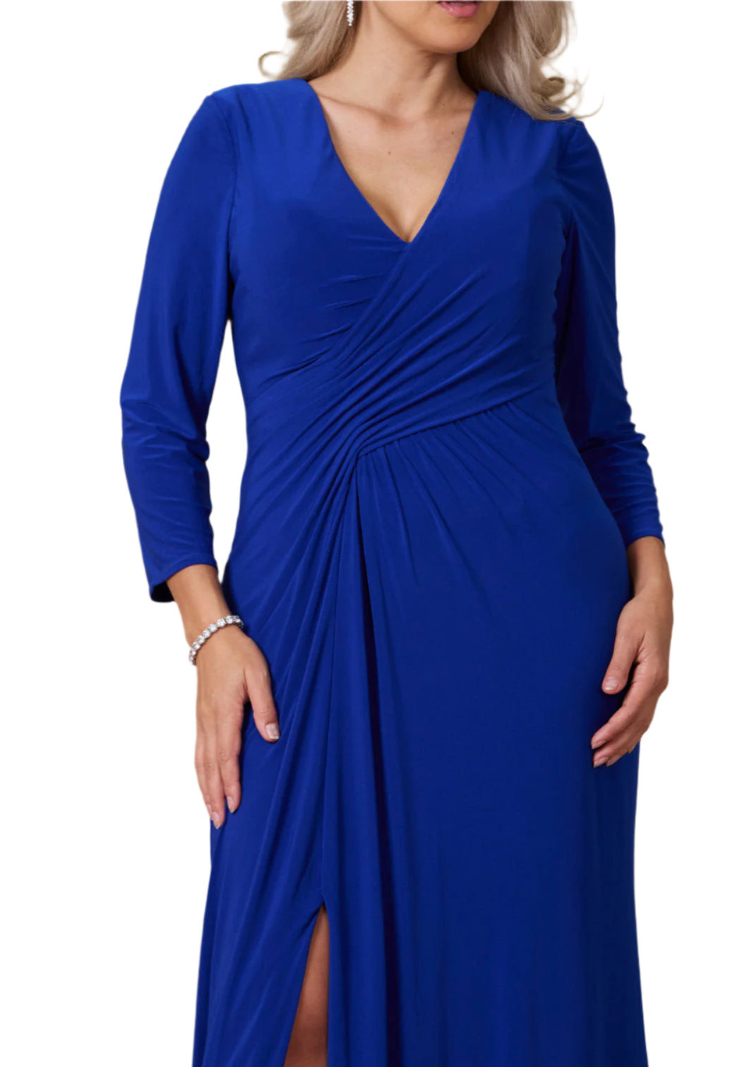 Dylan and Davids Full-Length Formal Gown Stretch Evening3/4 Sleeve Dress - ROYAL BLUE - DETAILED VIEW