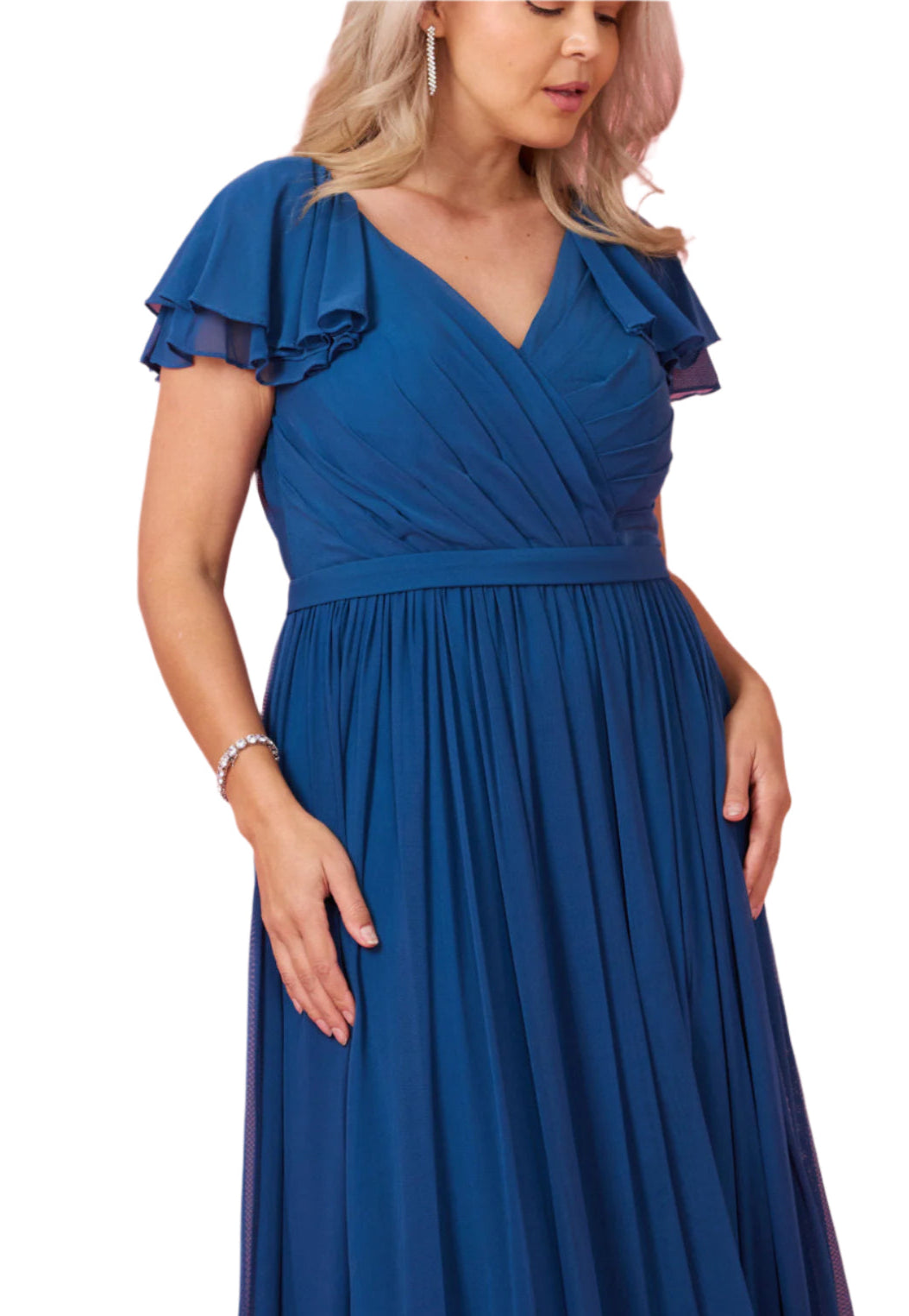 Dylan and Davids Short-Length Sleeve Formal Gown Mother of the Bride Dress - TEAL - SIDE