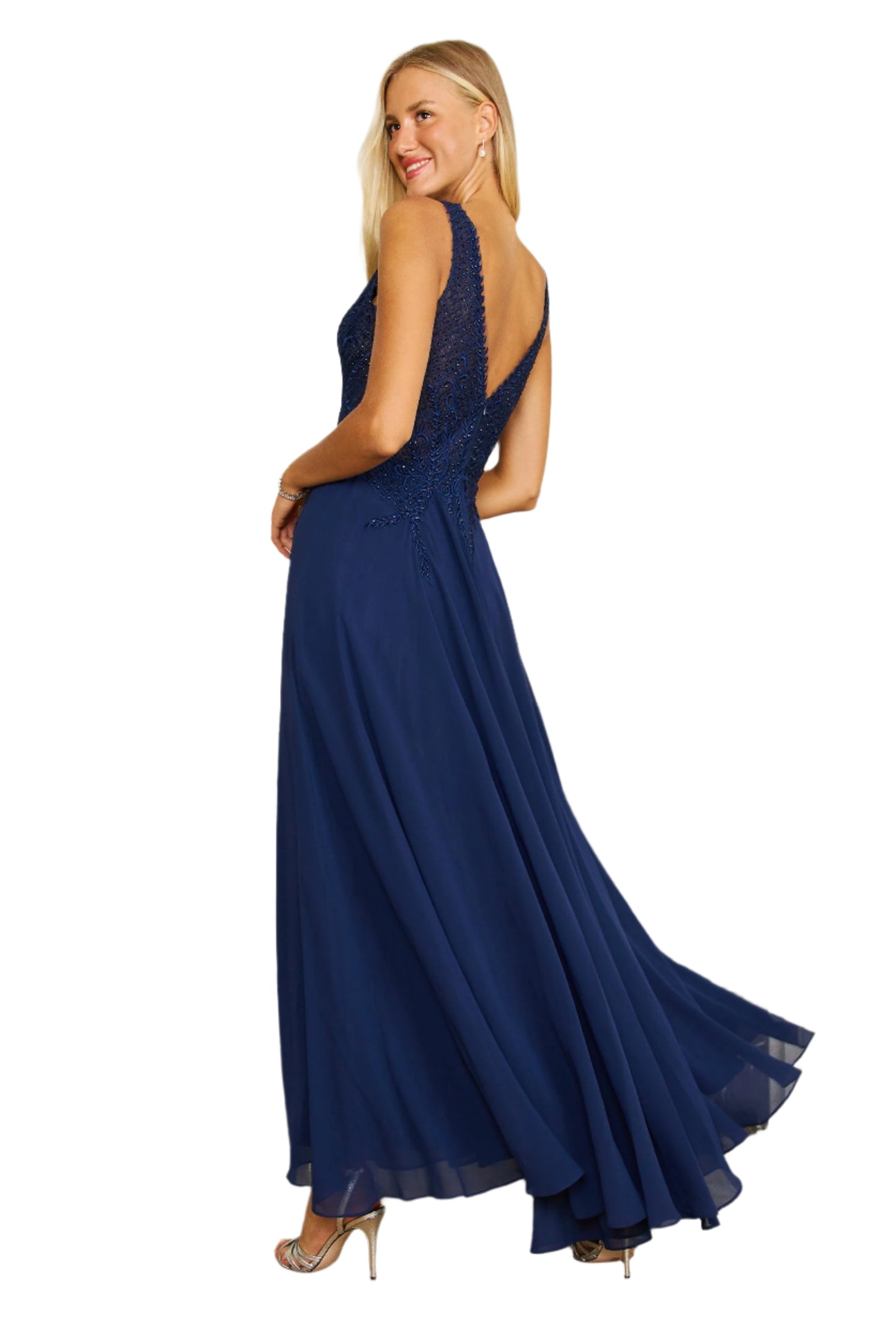 Dylan and Davids Full-Length Formal Gown Dress Plus Size Chiffon Evening Gown - NAVY - BACK