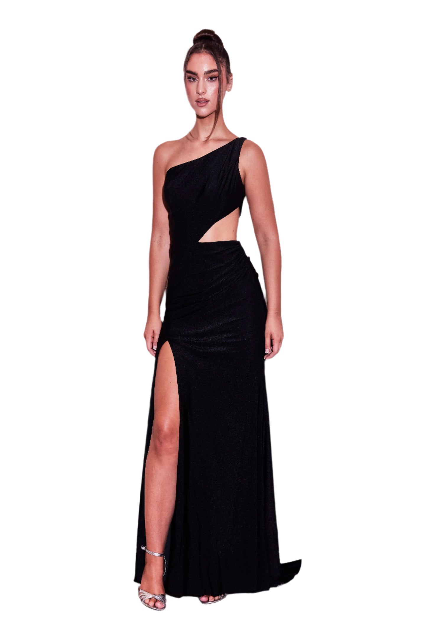 Kos Couture Side Cut Out Sexy Prom Formal Gown Dress - BLACK - Front