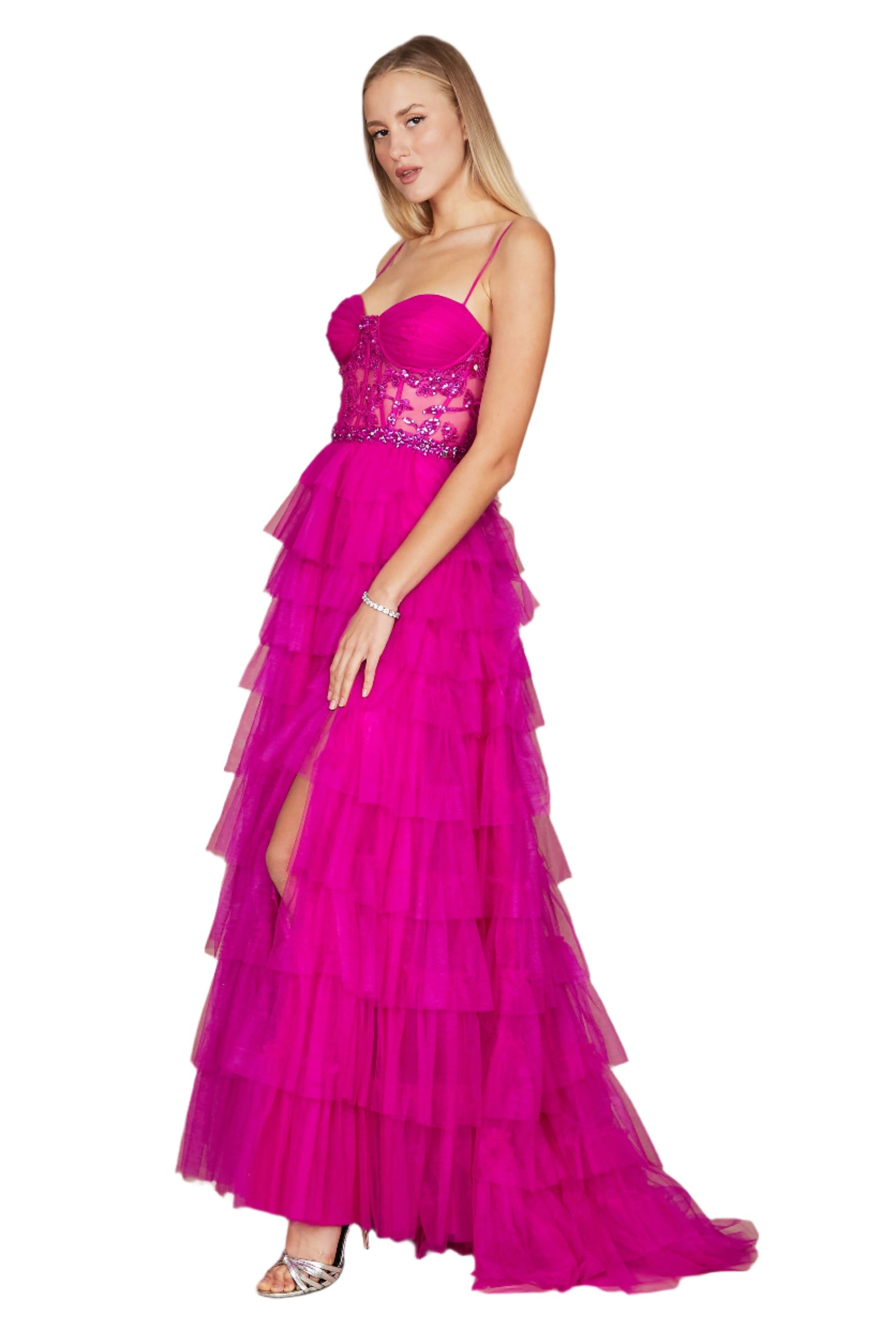 Dylan and Davids Full-Length Fuchsia Corset-Style Prom Dress Ball Gown - Fuchsia - side