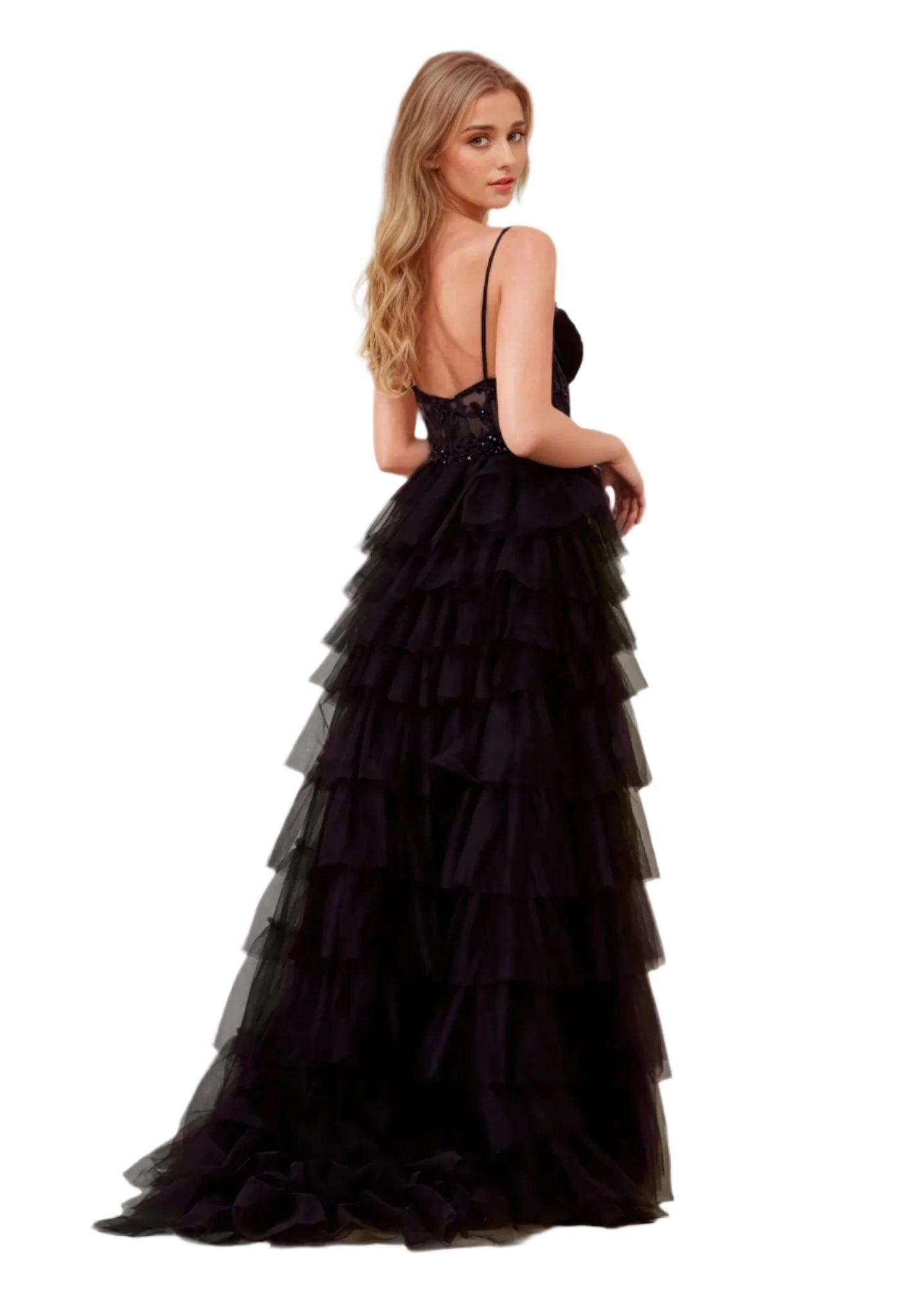 Dylan and Davids Full-Length Fuchsia Corset-Style Prom Dress Ball Gown - black - back