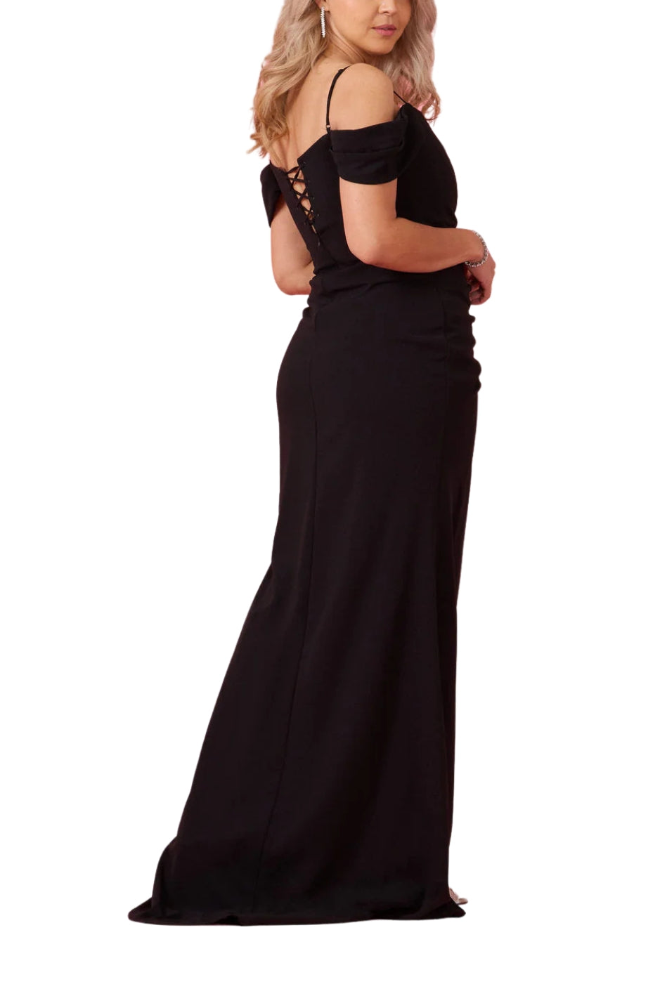 Dylan and Davids Full-Length Formal Off-The-Shoulder Wrap Evening Gown Dress - BLACK - SIDE