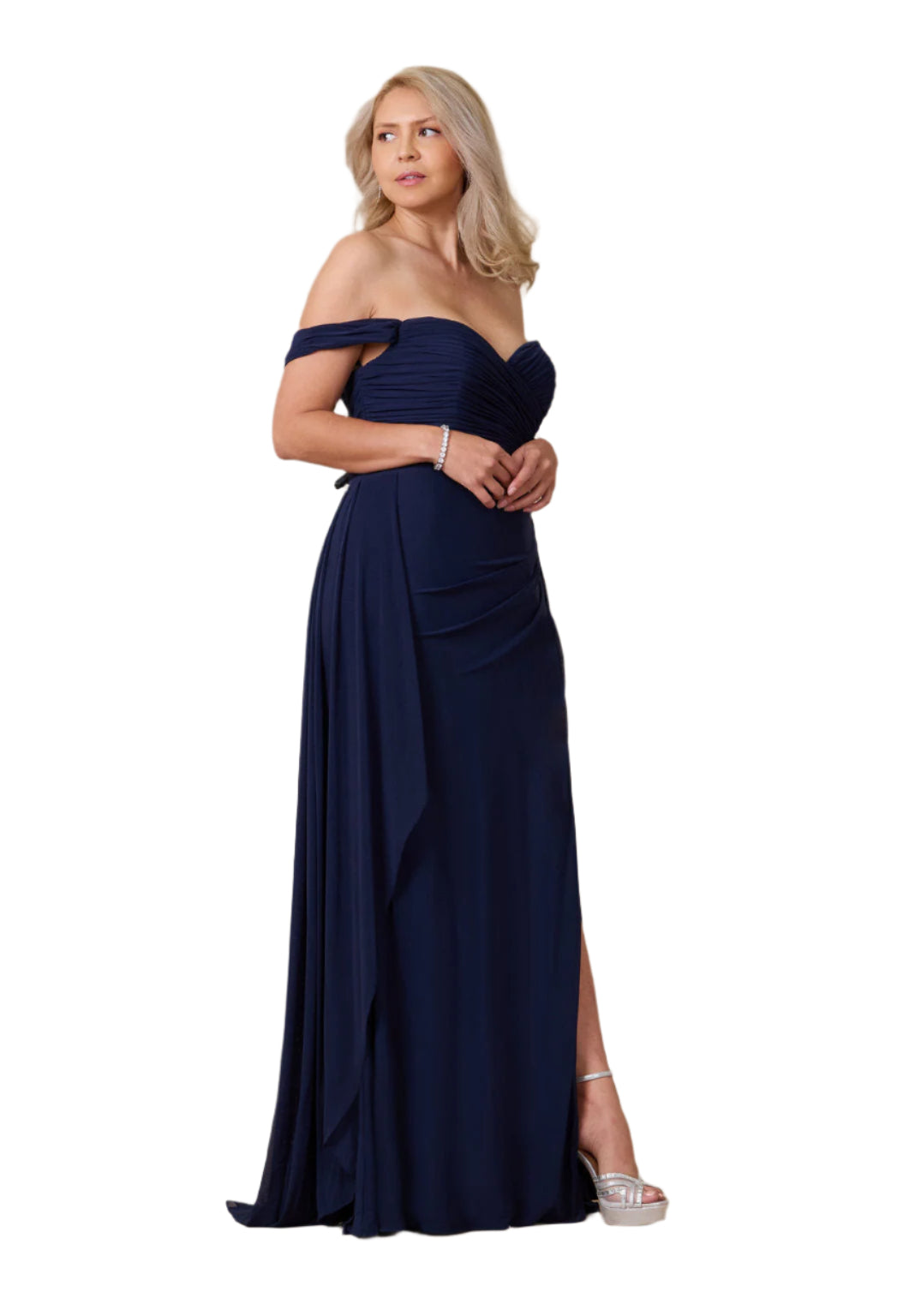 Dylan and Davids Off Shoulder Full-Length Formal Gown Evening Dress - NAVY - Side