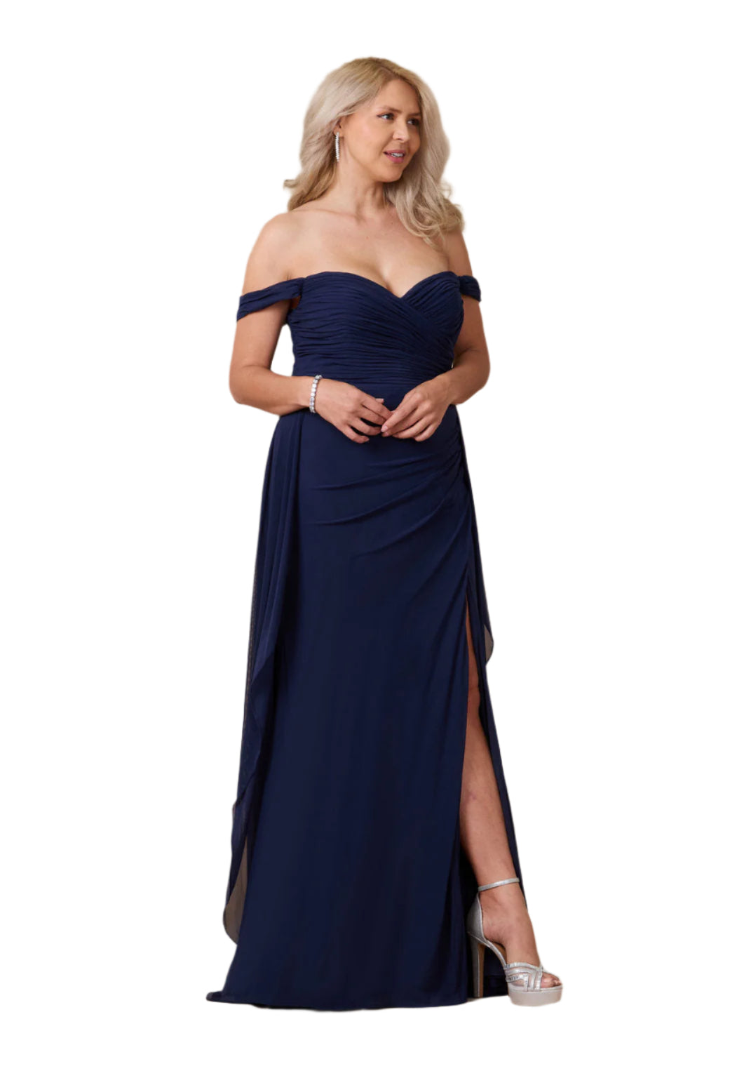Dylan and Davids Off Shoulder Full-Length Formal Gown Evening Dress - NAVY - Front Full View
