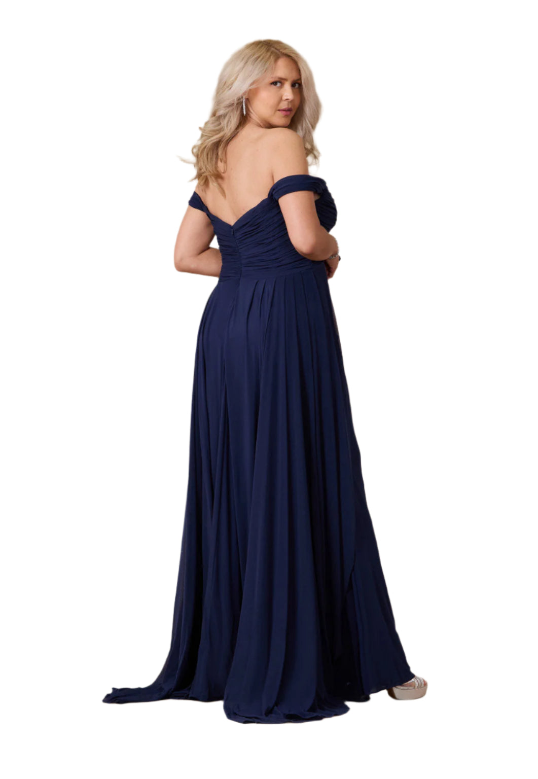 Dylan and Davids Off Shoulder Full-Length Formal Gown Evening Dress - NAVY - Back