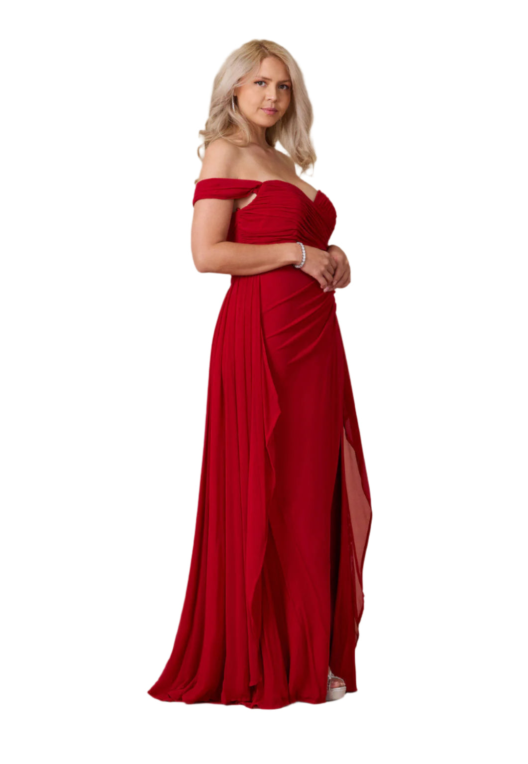 Dylan and Davids Off Shoulder Full-Length Formal Gown Evening Dress - BURGUNDY - Front