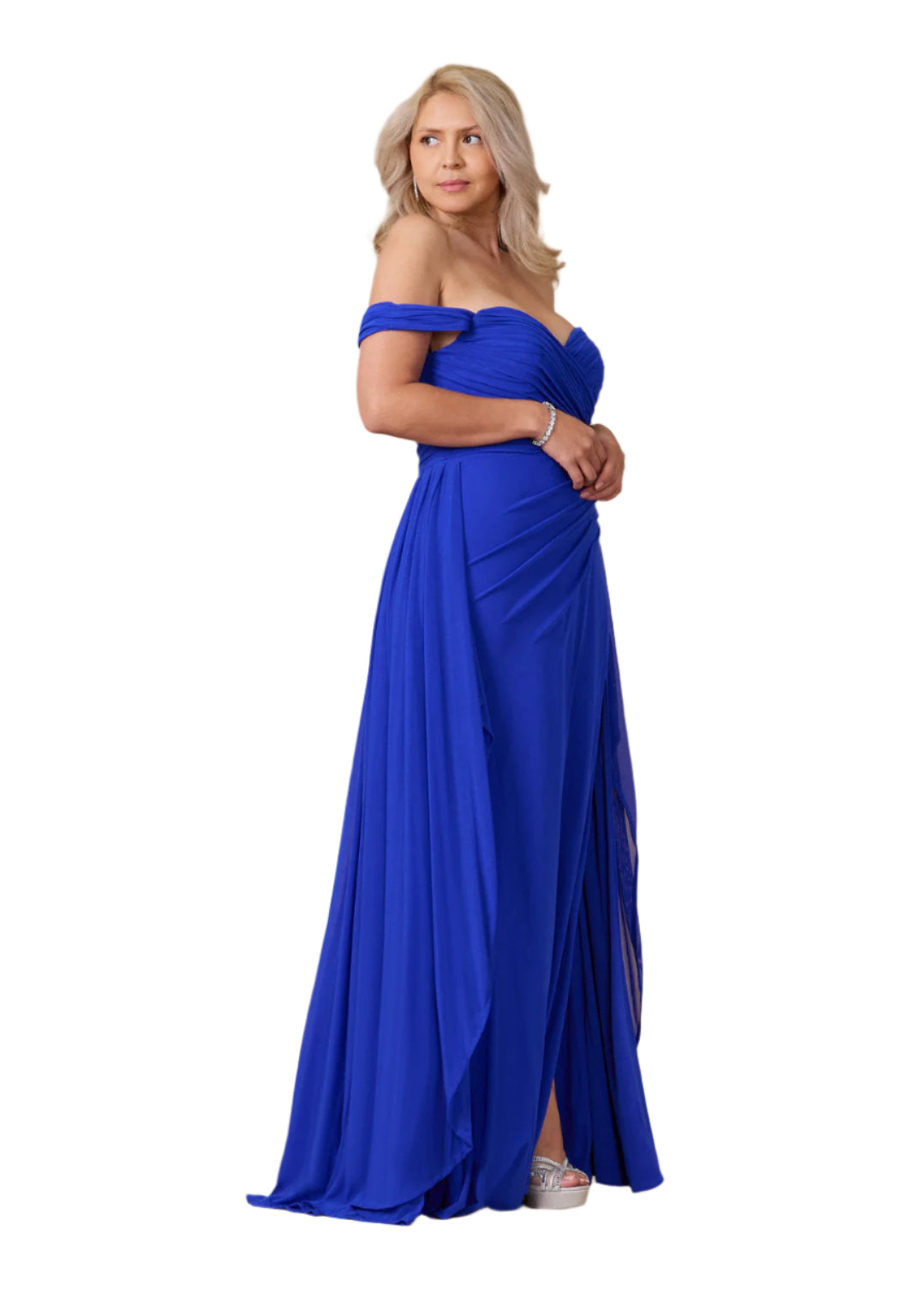 Dylan and Davids Off Shoulder Full-Length Formal Gown Evening Dress - ROYAL - Side View