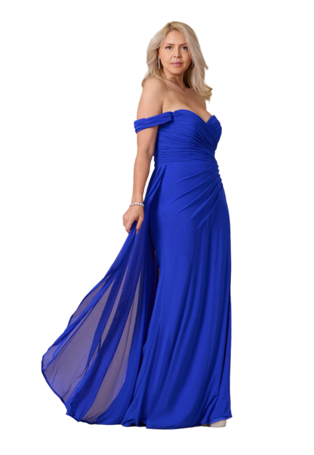 Dylan and Davids Off Shoulder Full-Length Formal Gown Evening Dress - ROYAL - Side