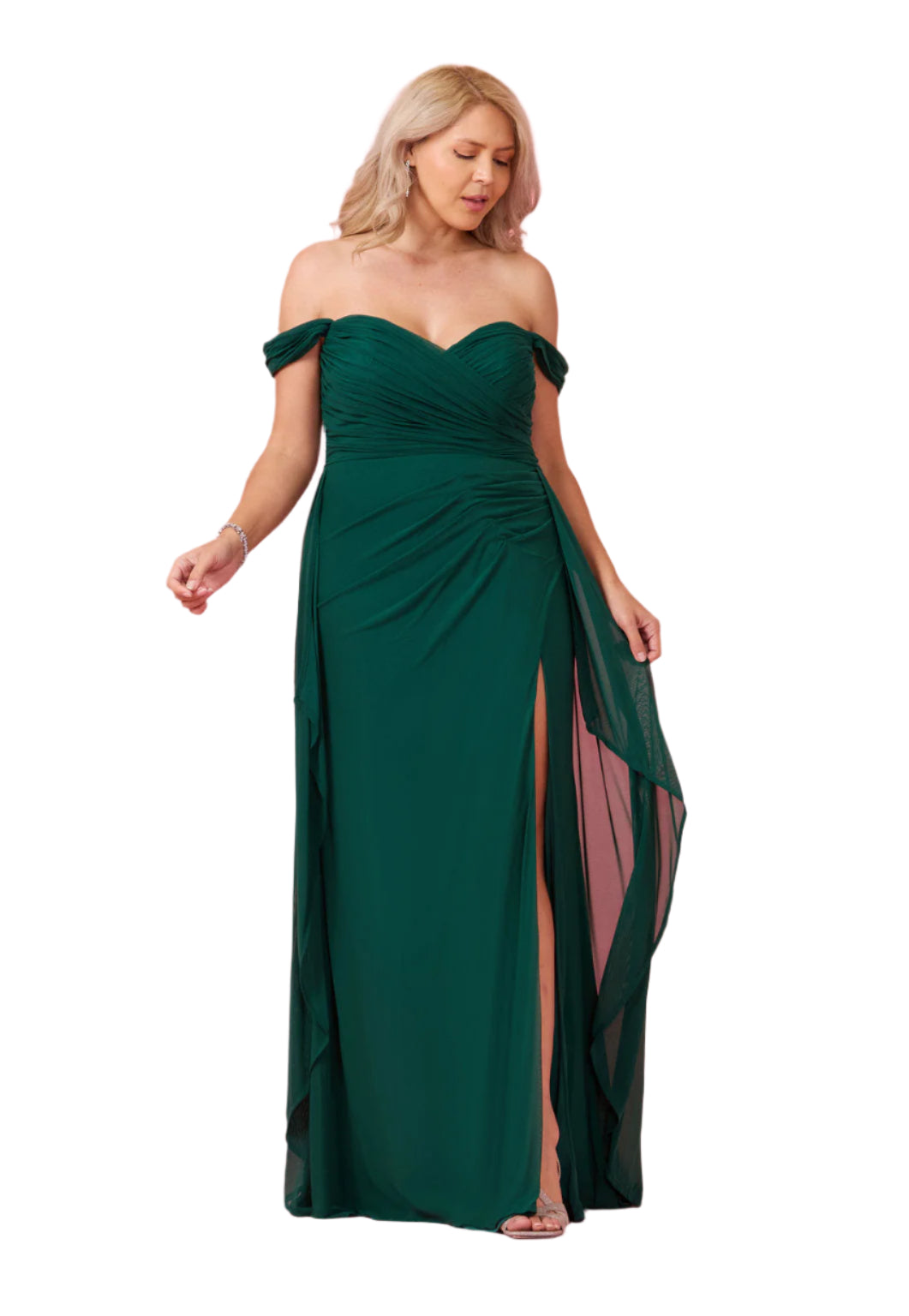 Dylan and Davids Off Shoulder Full-Length Formal Gown Evening Dress - EMERALD - Front