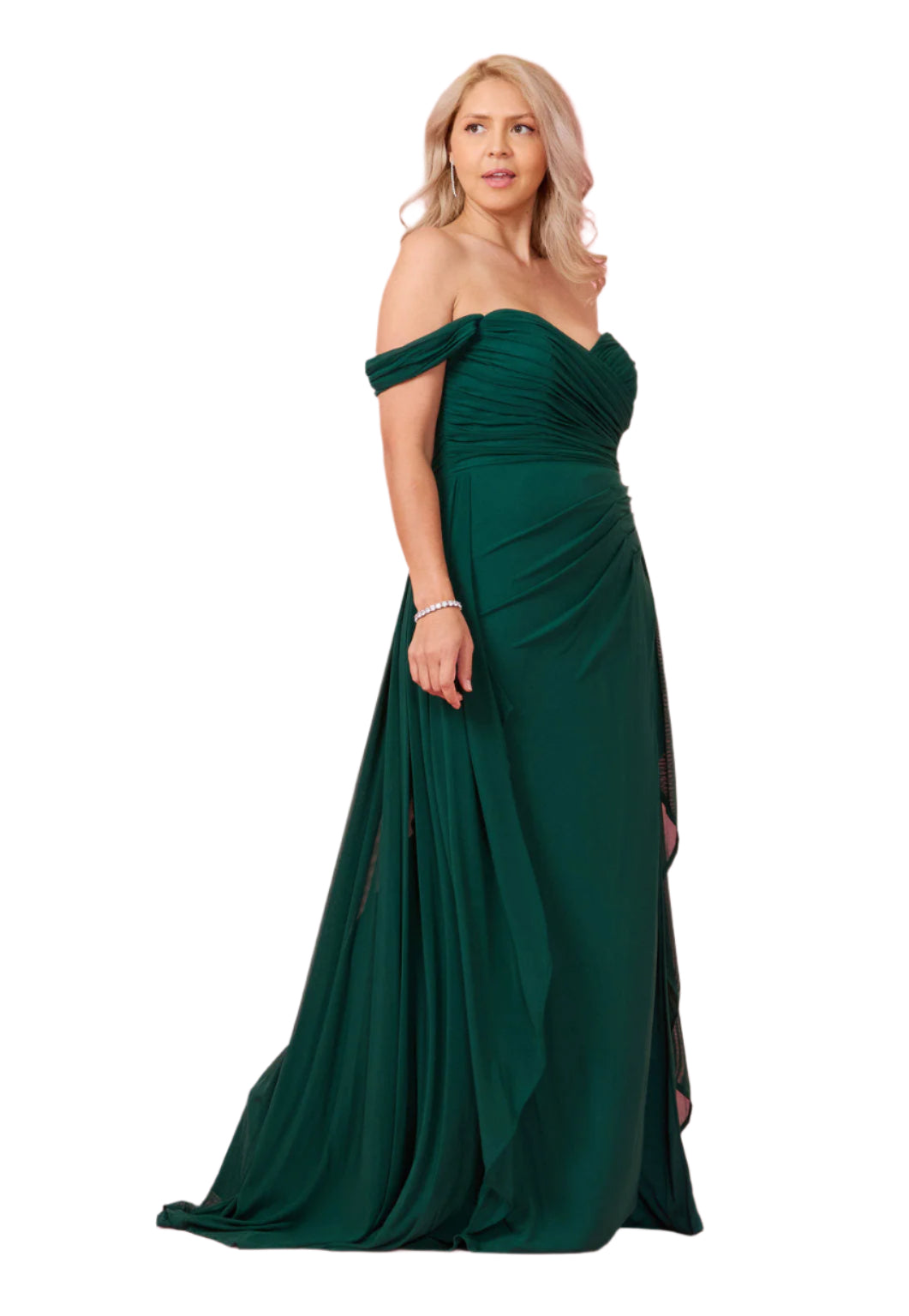 Dylan and Davids Off Shoulder Full-Length Formal Gown Evening Dress - EMERALD - Front View