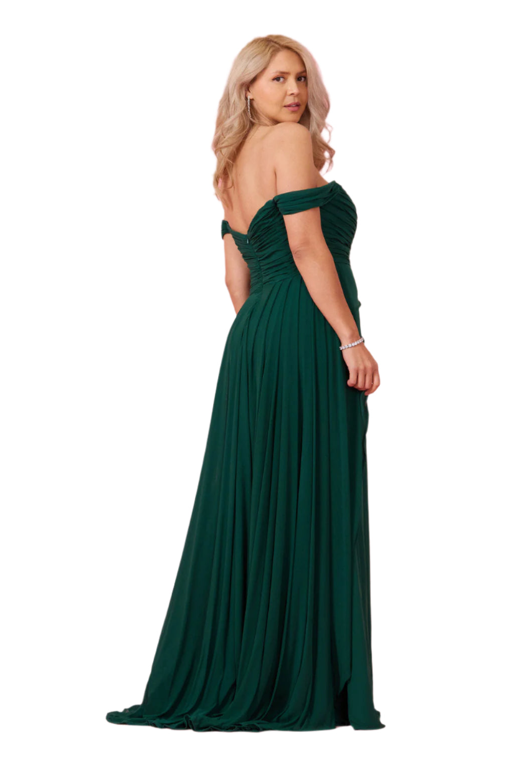 Dylan and Davids Off Shoulder Full-Length Formal Gown Evening Dress - EMERALD - Back