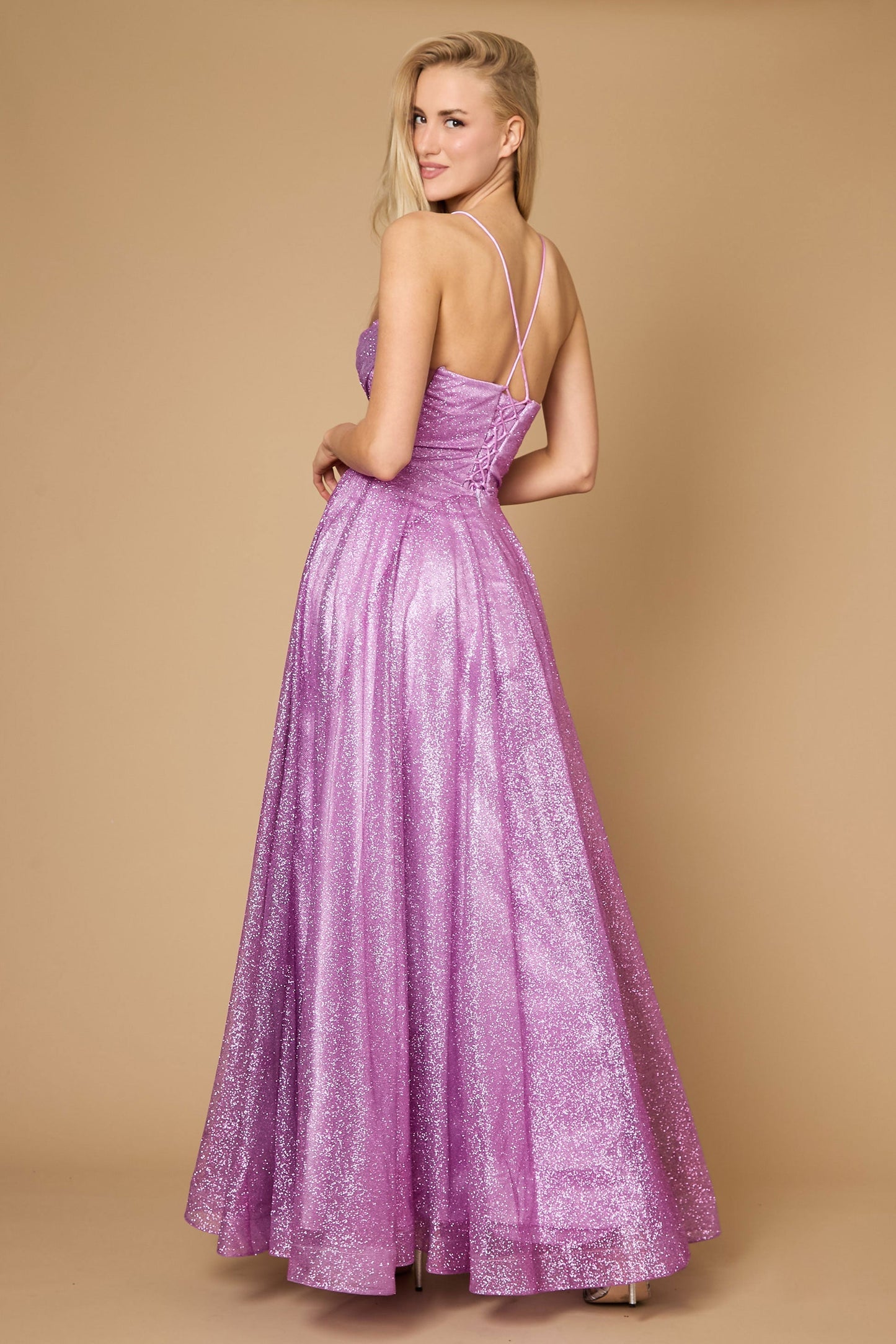 Long Sparkling Cowl Corset Prom Dress