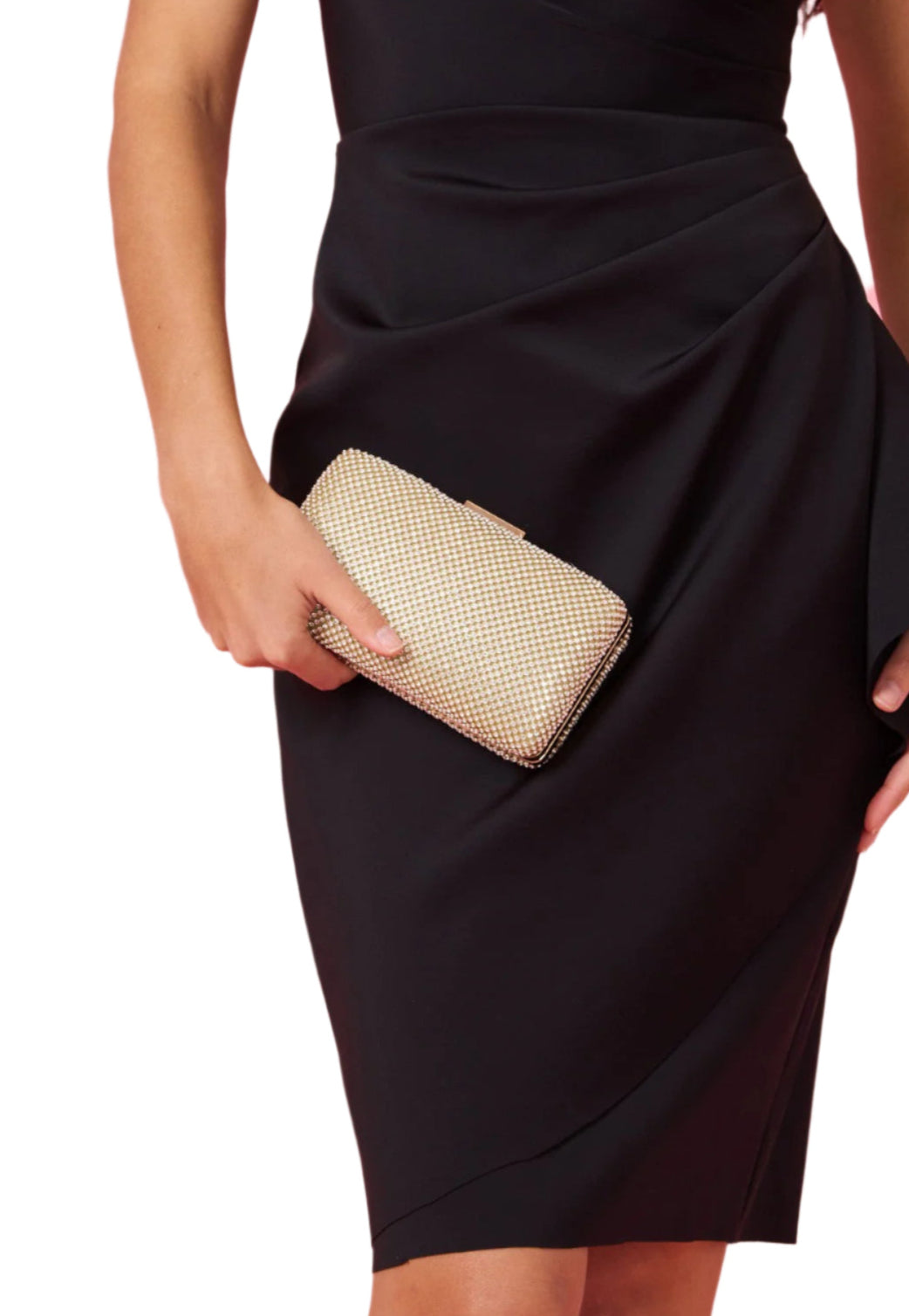 Dylan and Davids Short-Length Cocktail Dress Compression Stretch Ruffled Detail - BLACK - Fabric Detail