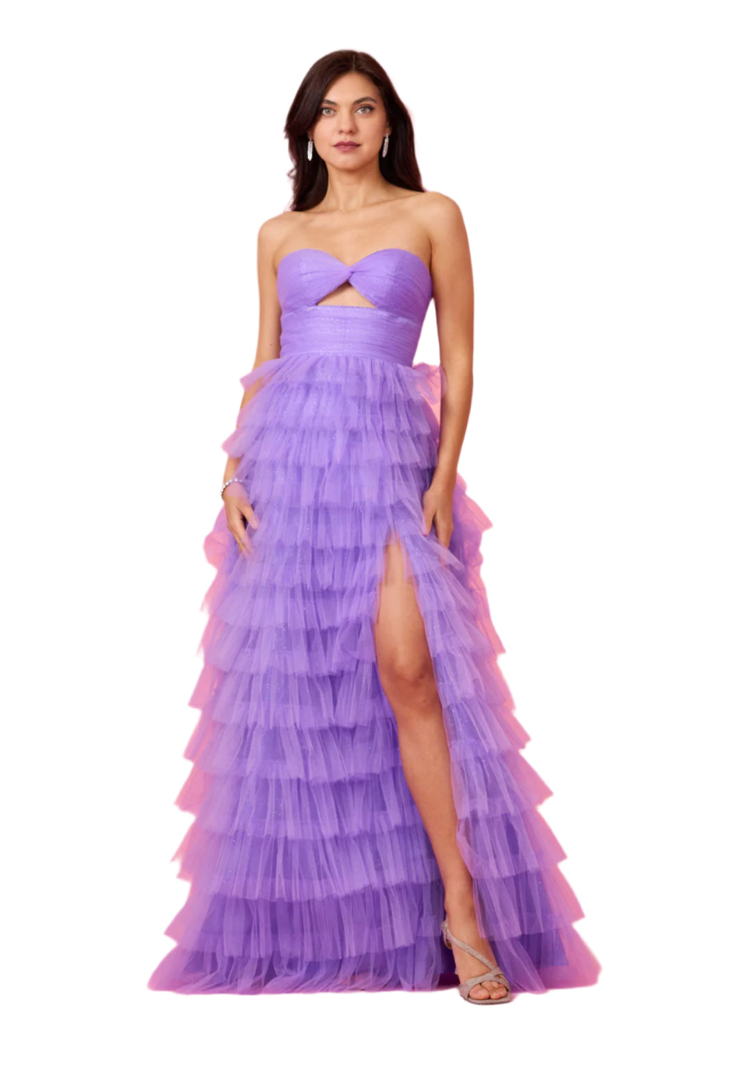 Kos Couture Strapless Ruffled Skirt Prom Dress Ball Gown - DARK LILAC - Front
