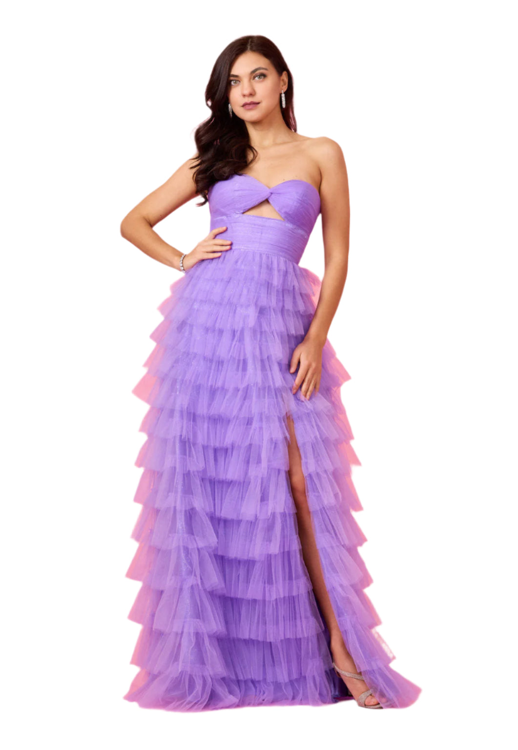 Kos Couture Strapless Ruffled Skirt Prom Dress Ball Gown - DARK LILAC - Front View