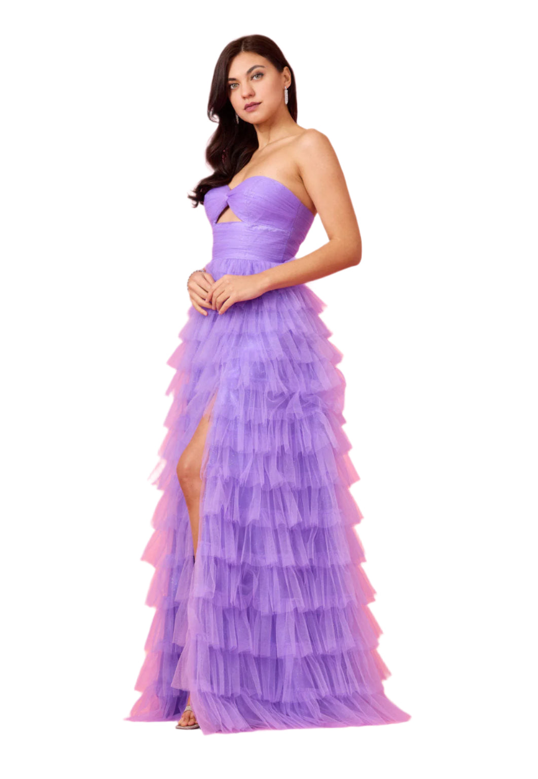 Kos Couture Strapless Ruffled Skirt Prom Dress Ball Gown - DARK LILAC - Side