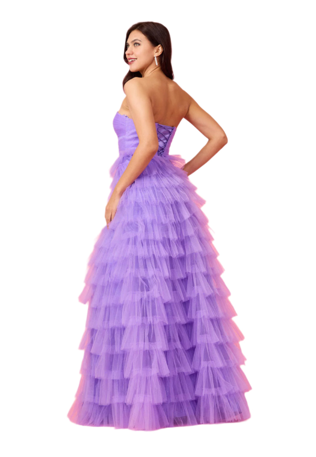 Kos Couture Strapless Ruffled Skirt Prom Dress Ball Gown - DARK LILAC - Back