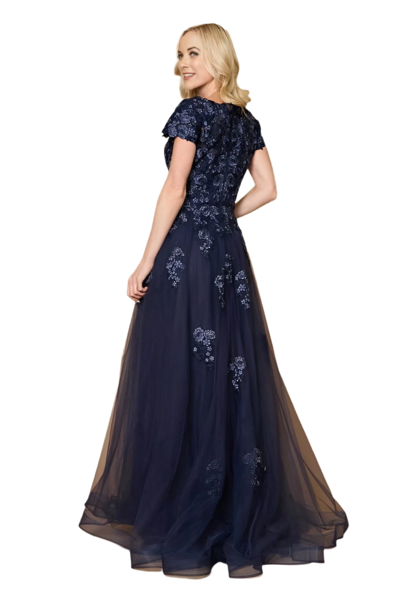 Dylan and Davids Full-Length Lace Navy Mother of the Bride Dress - NAVY - Back