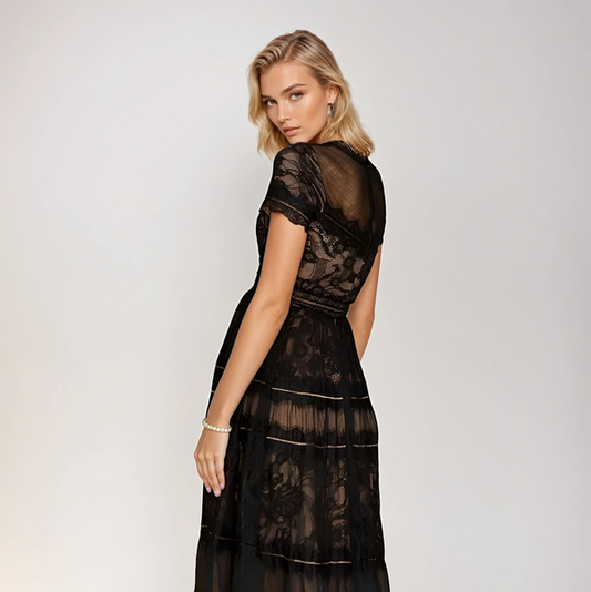 Floor Length Lace Formal Black Evening Dress