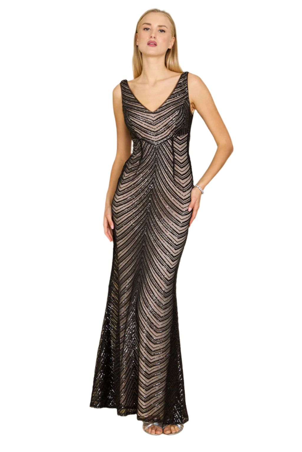 Dylan and Davids Full-Length Formal Gown Fitted Black Tie Evening Dress - BLACK - Front